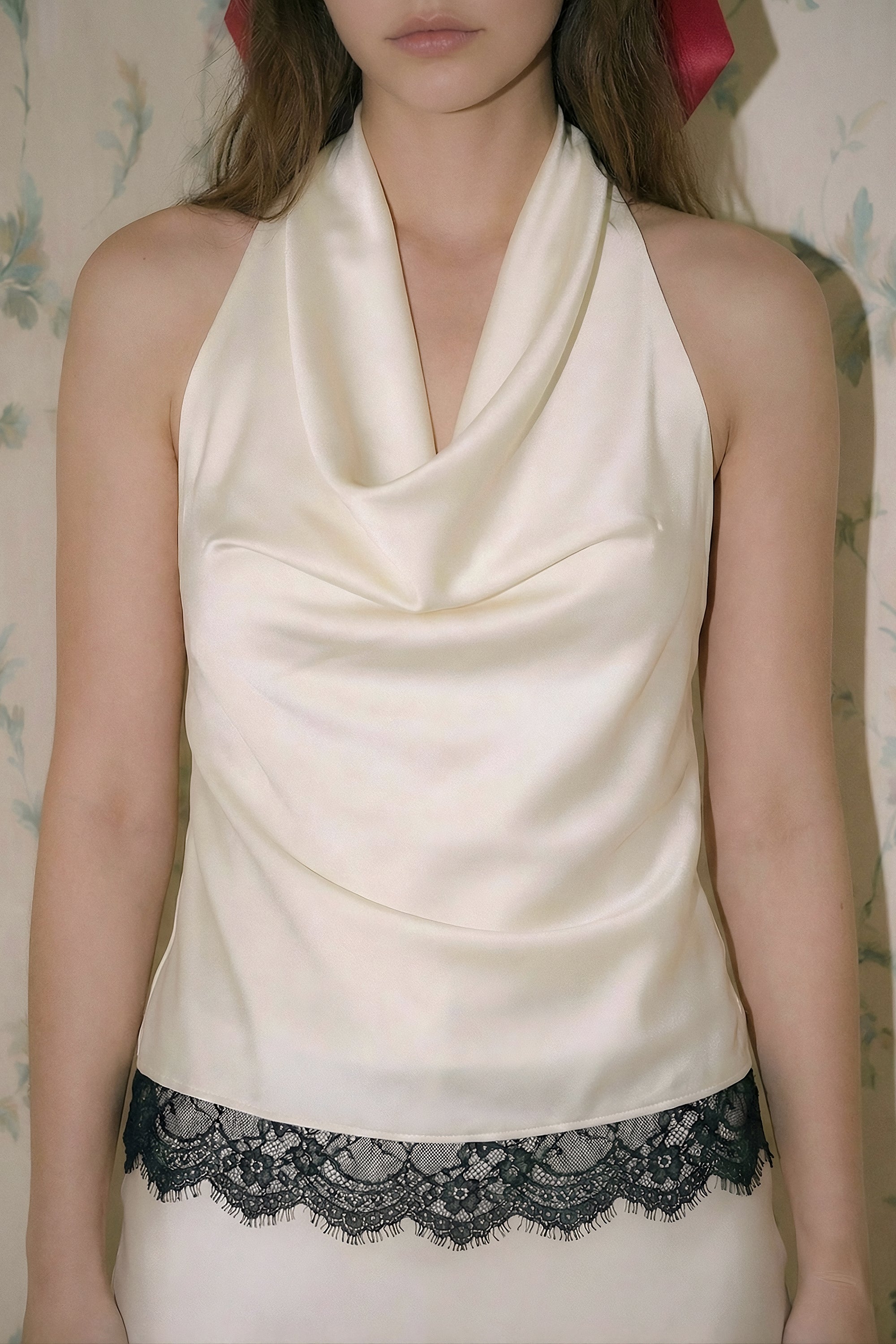 Satin Halter Top with Lace Detail