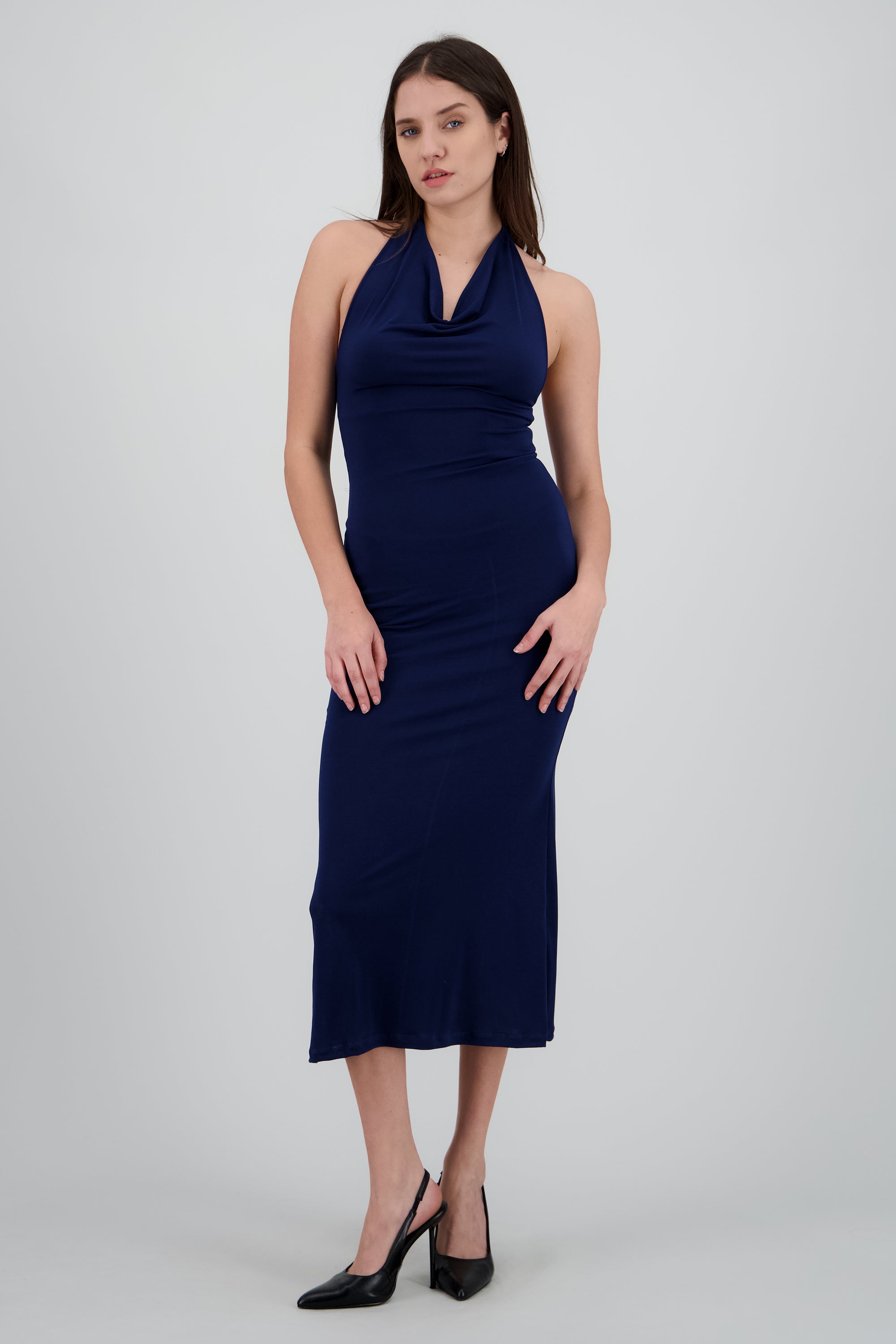 halter plunge maxi dress Windsor Sultry Flow Plunge Halter Maxi Dress in Red Brown | Size: S main image 1