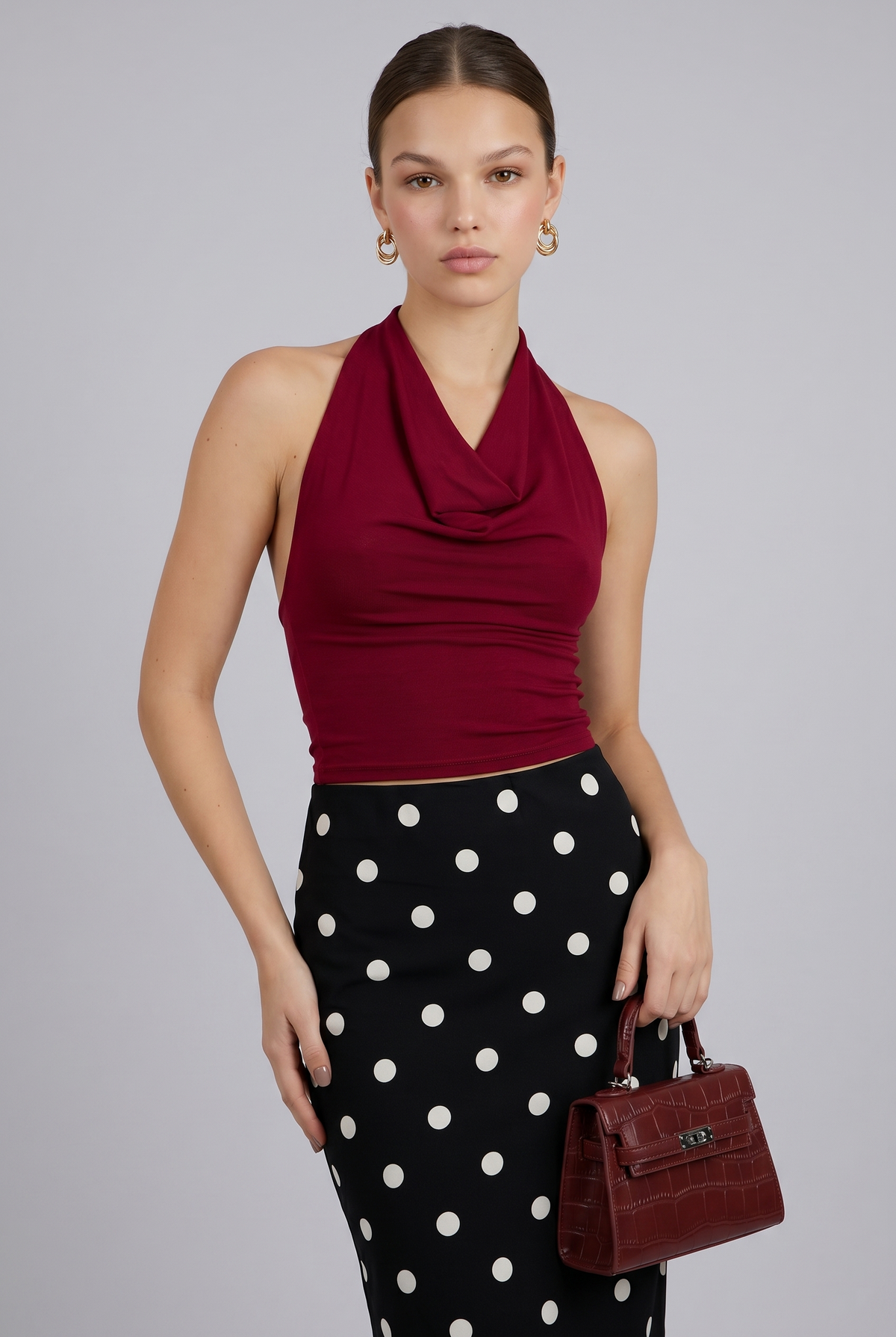 Halter Top with Cascading Neckline