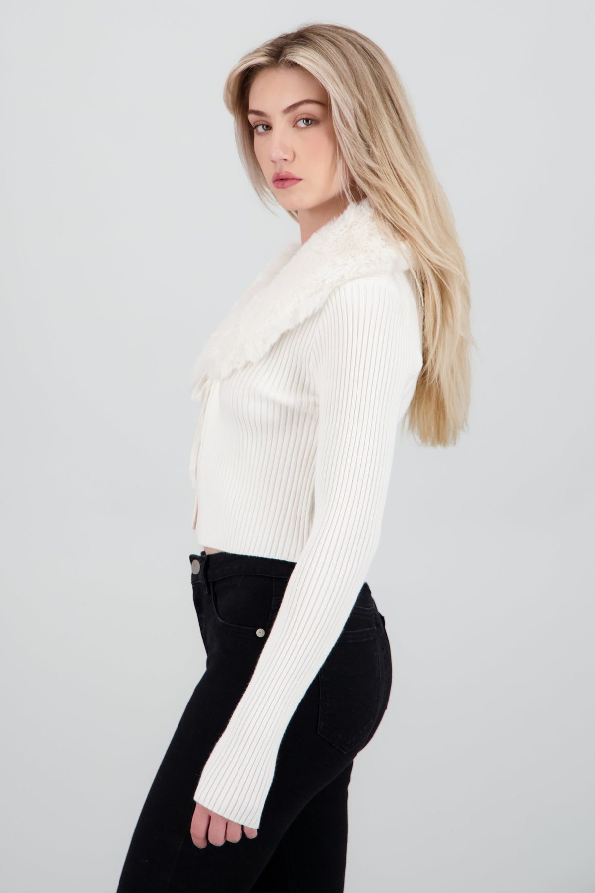 Cardigan à col en fausse fourrure