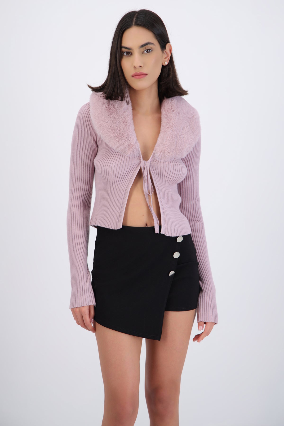 Faux Fur Collar Cardigan
