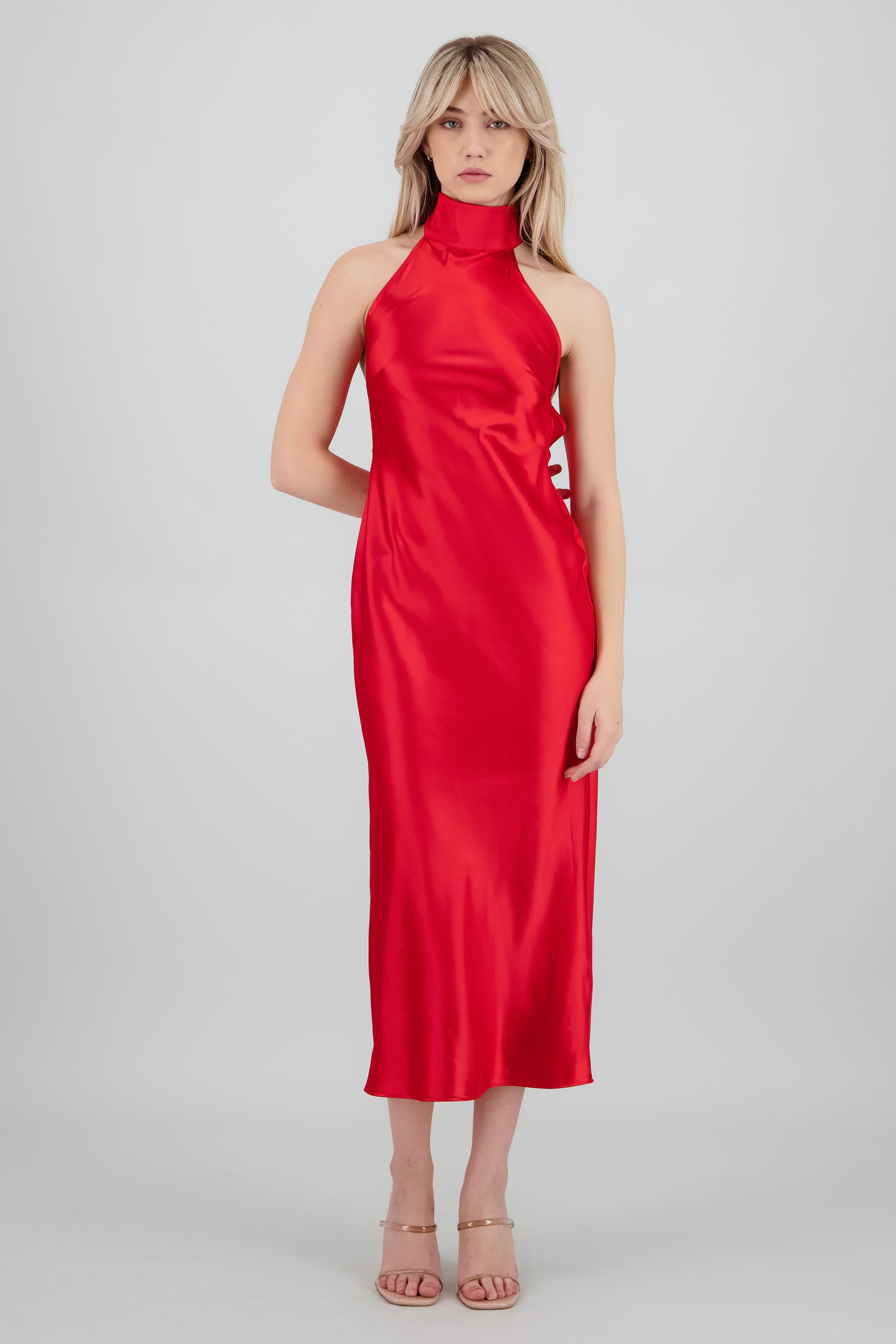 High Neck Midi Dress with Back Tie - M High Neck Midi Dress with Back Tie - M