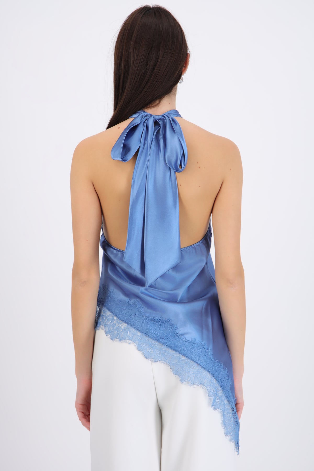 Satin Halter Top with Lace Detail