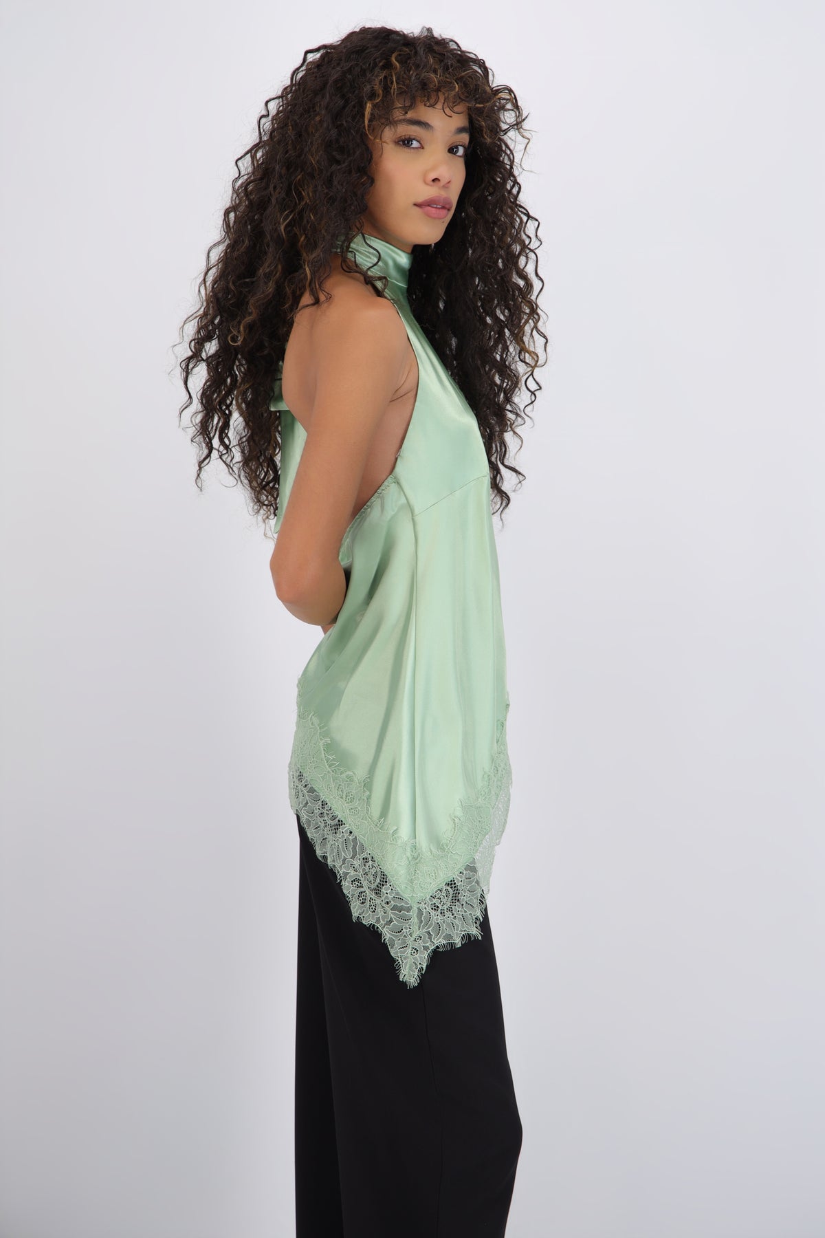 Satin Halter Top with Lace Detail