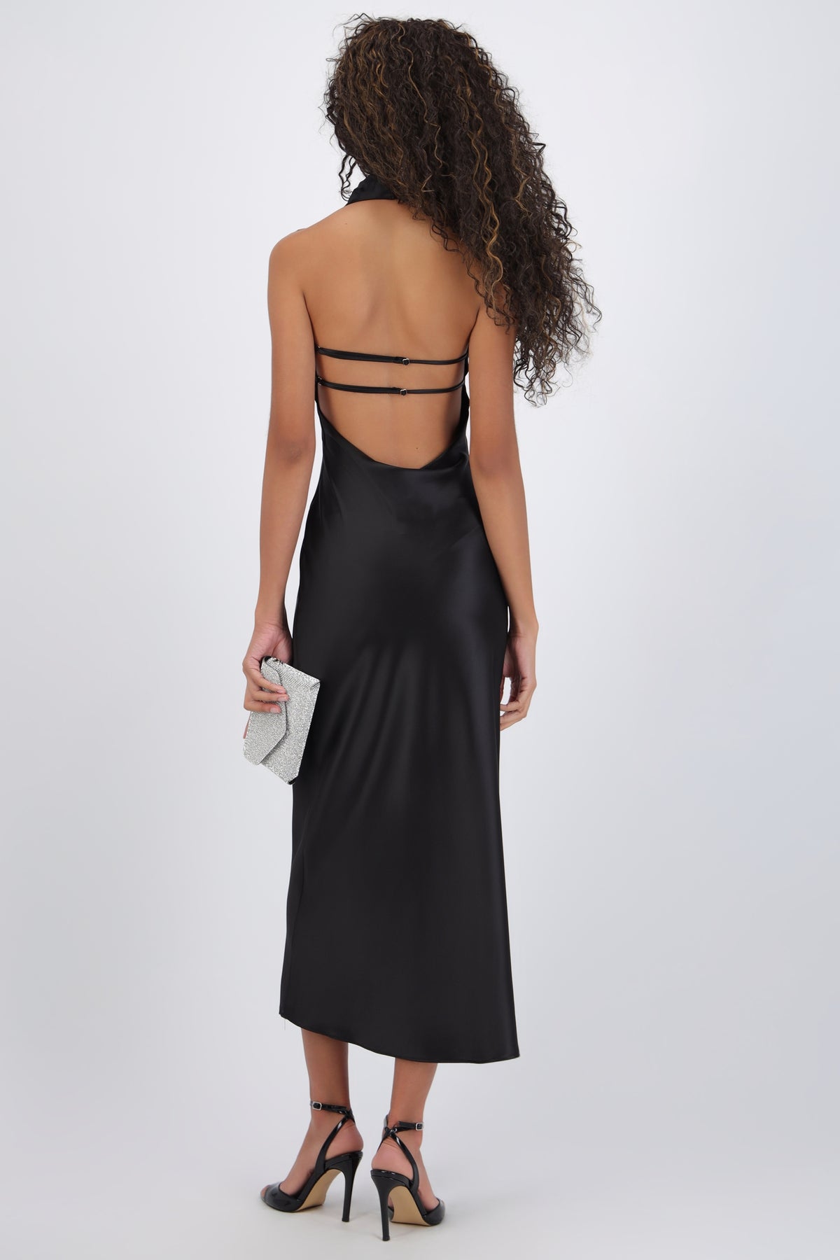 High Neck Backless Midi Dress