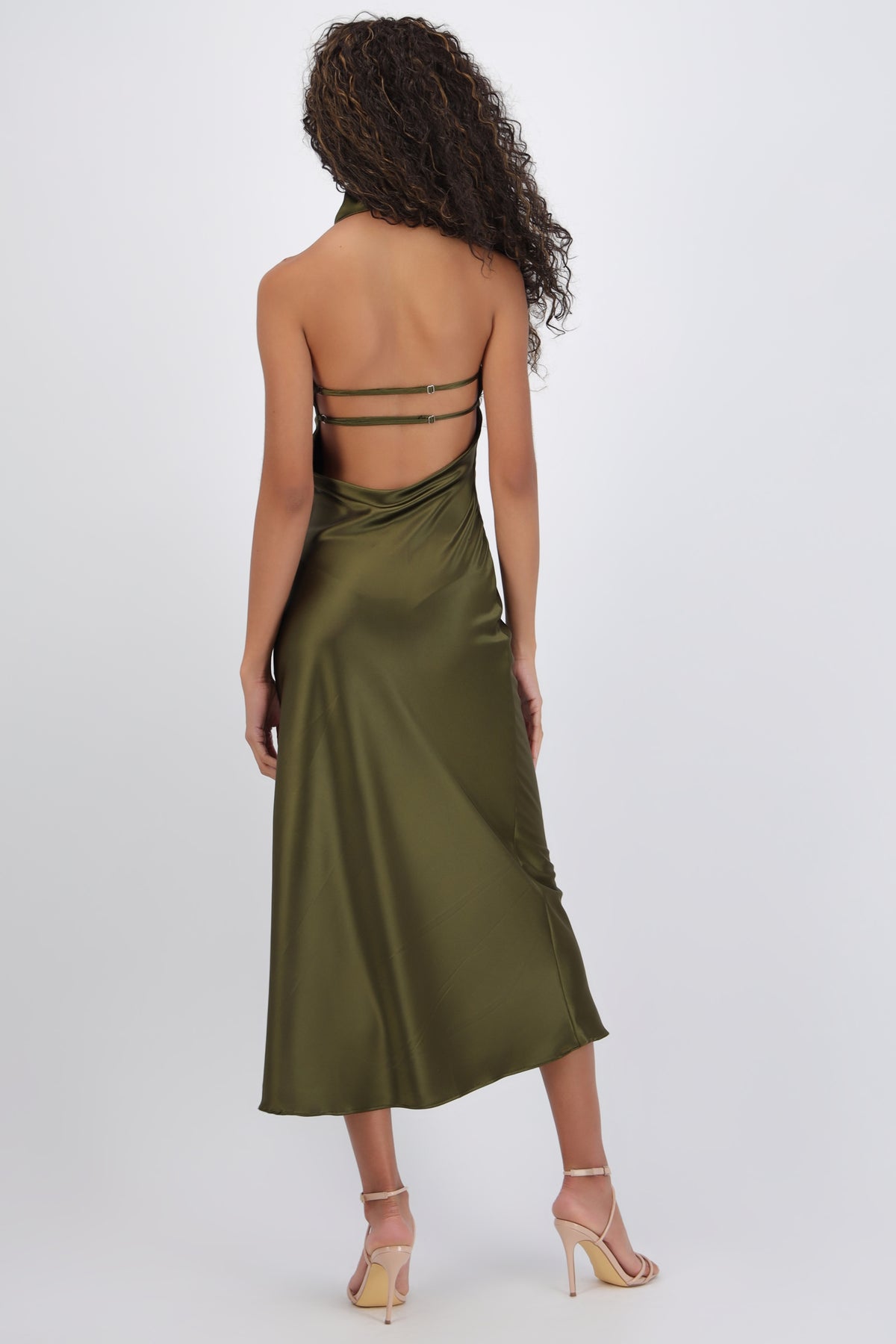 High Neck Backless Midi Dress