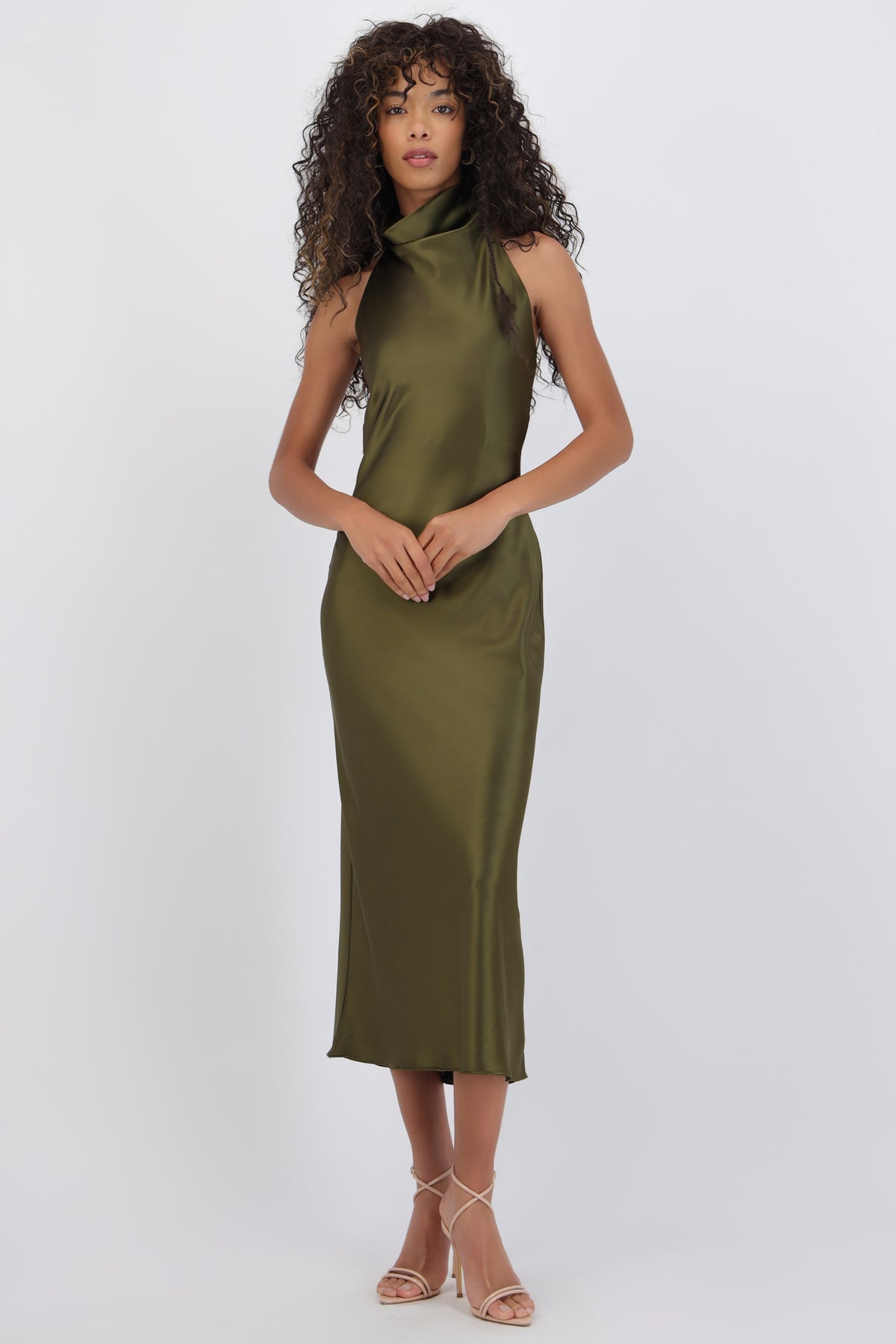 High Neck Backless Midi Dress