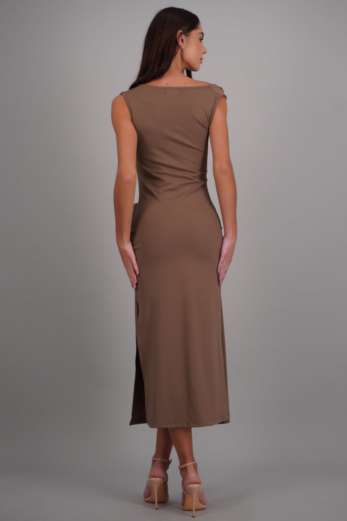 Vestido Midi con Hombro Asimétrico