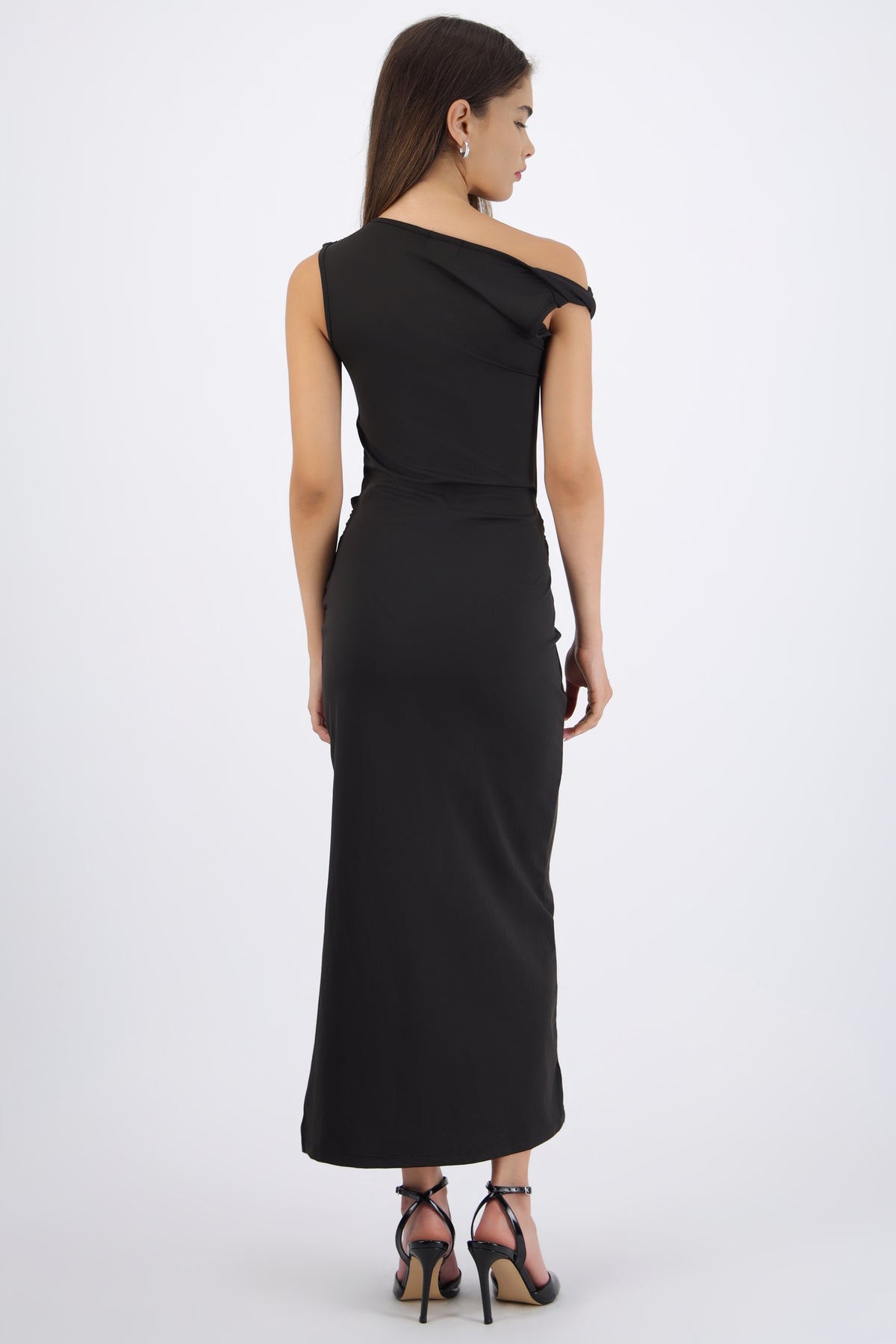 Midi Dress with Asymmetrical Shoulder