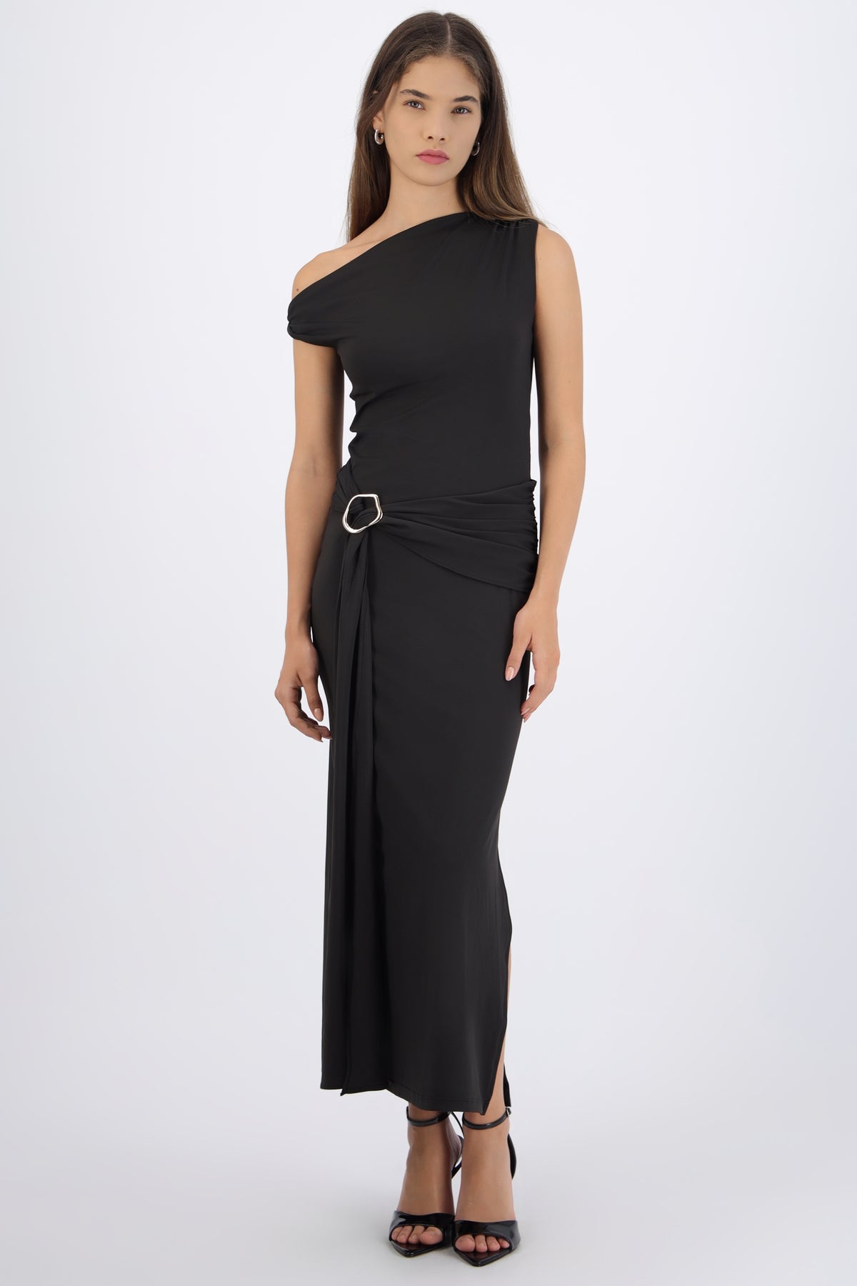Midi Dress with Asymmetrical Shoulder