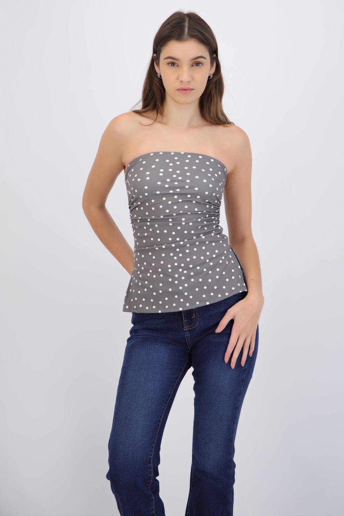 Tube Top with Polka Dot Pleats