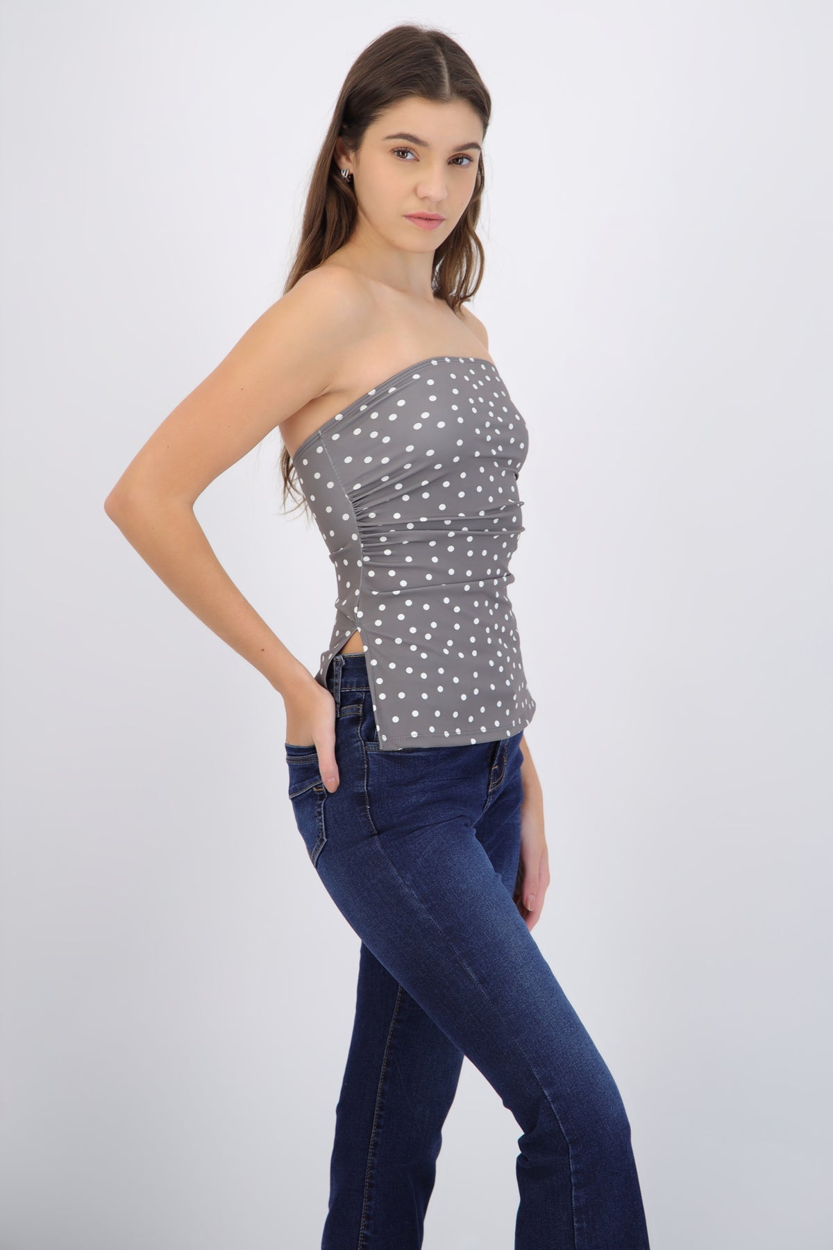 Tube Top with Polka Dot Pleats