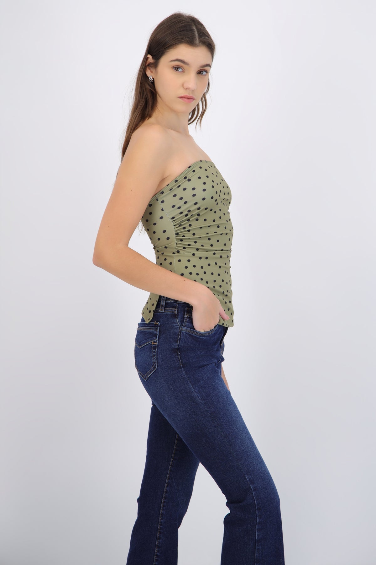Tube Top with Polka Dot Pleats