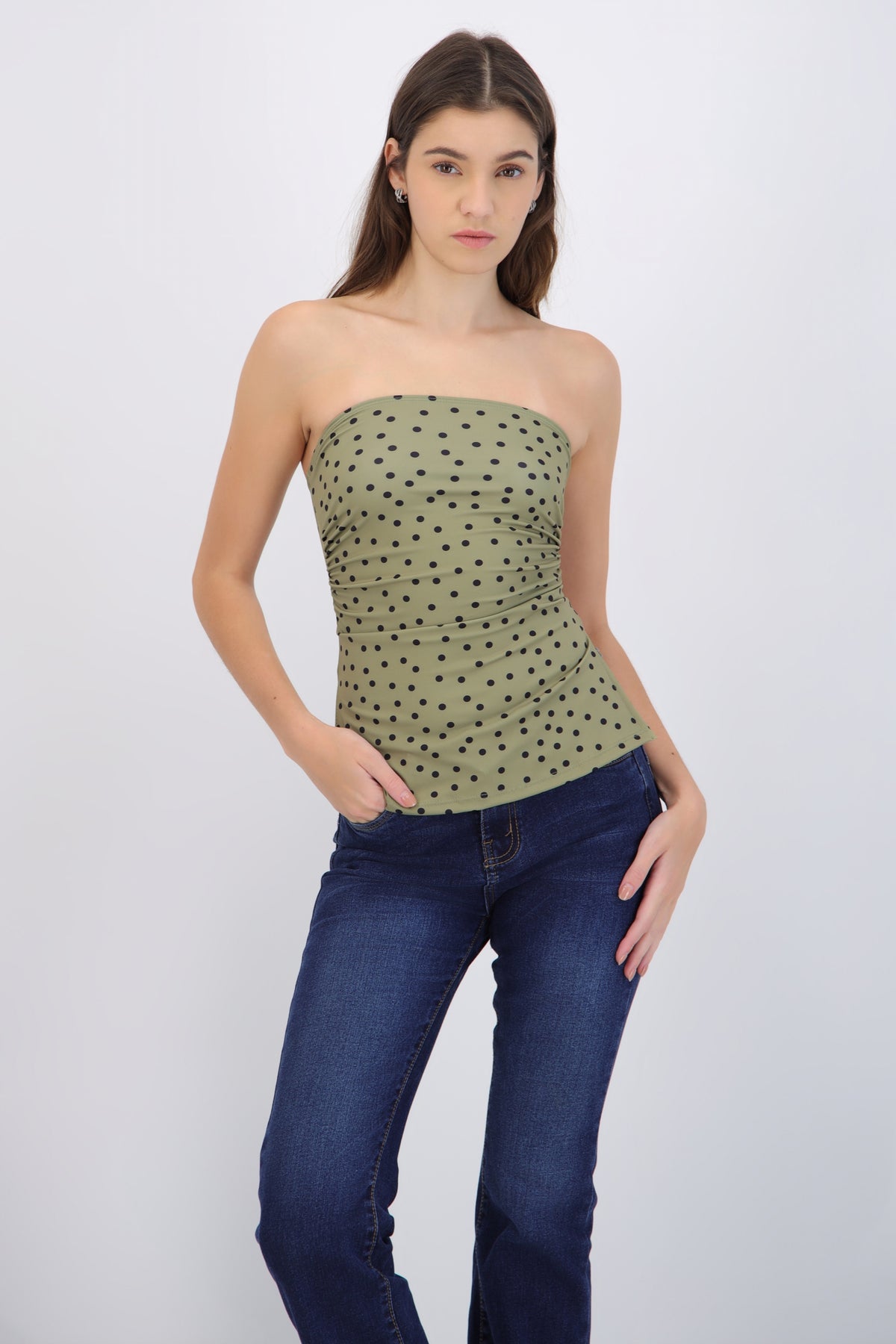 Tube Top with Polka Dot Pleats