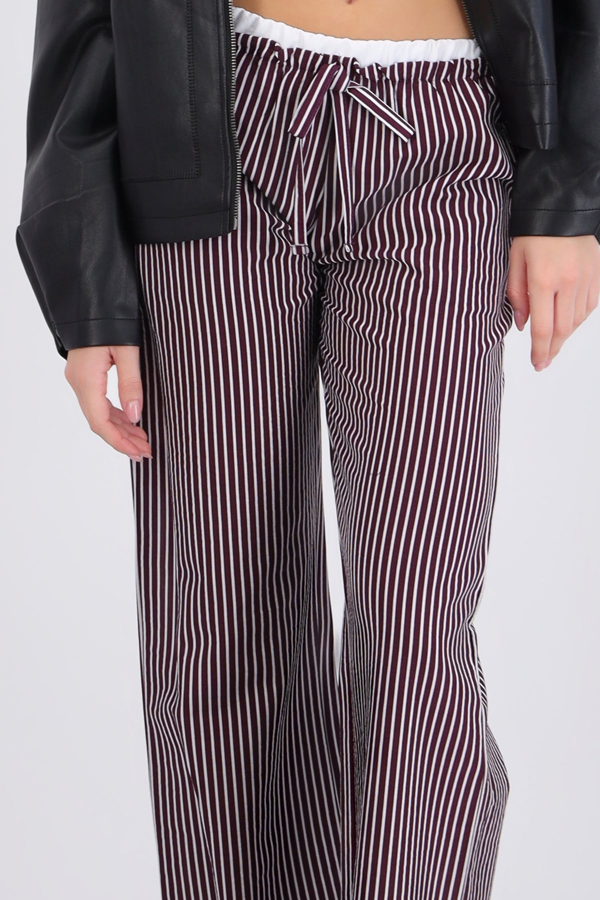 Striped Contrast Waist Pants