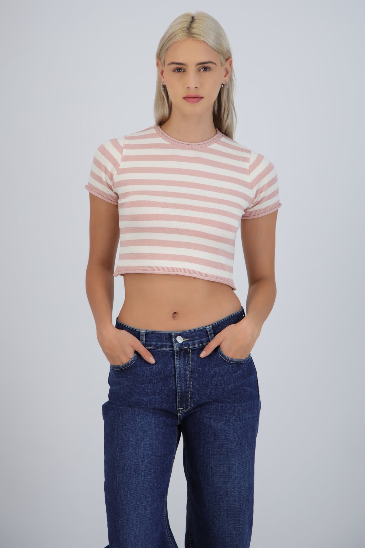 Striped crop top with edge detail