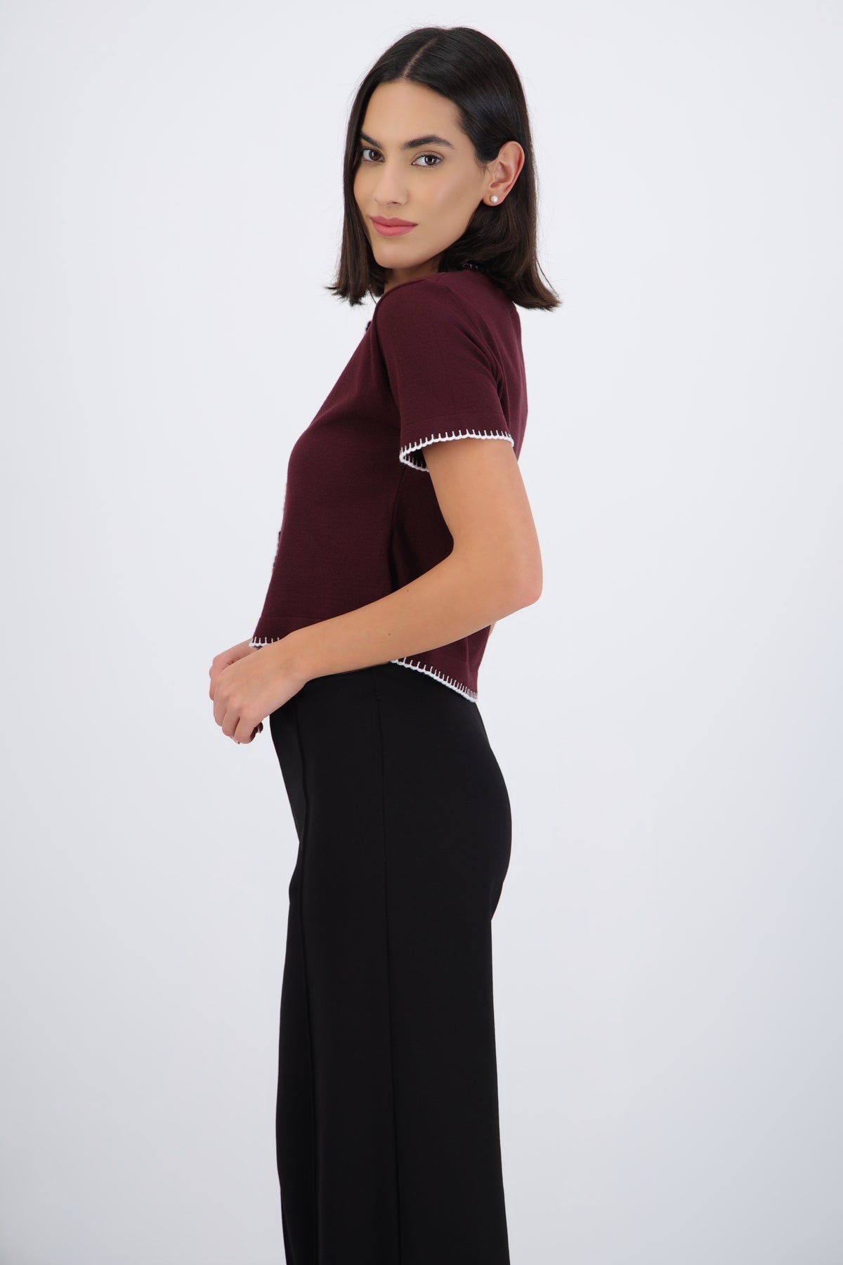 Contrast Stitch Short Sleeve Top