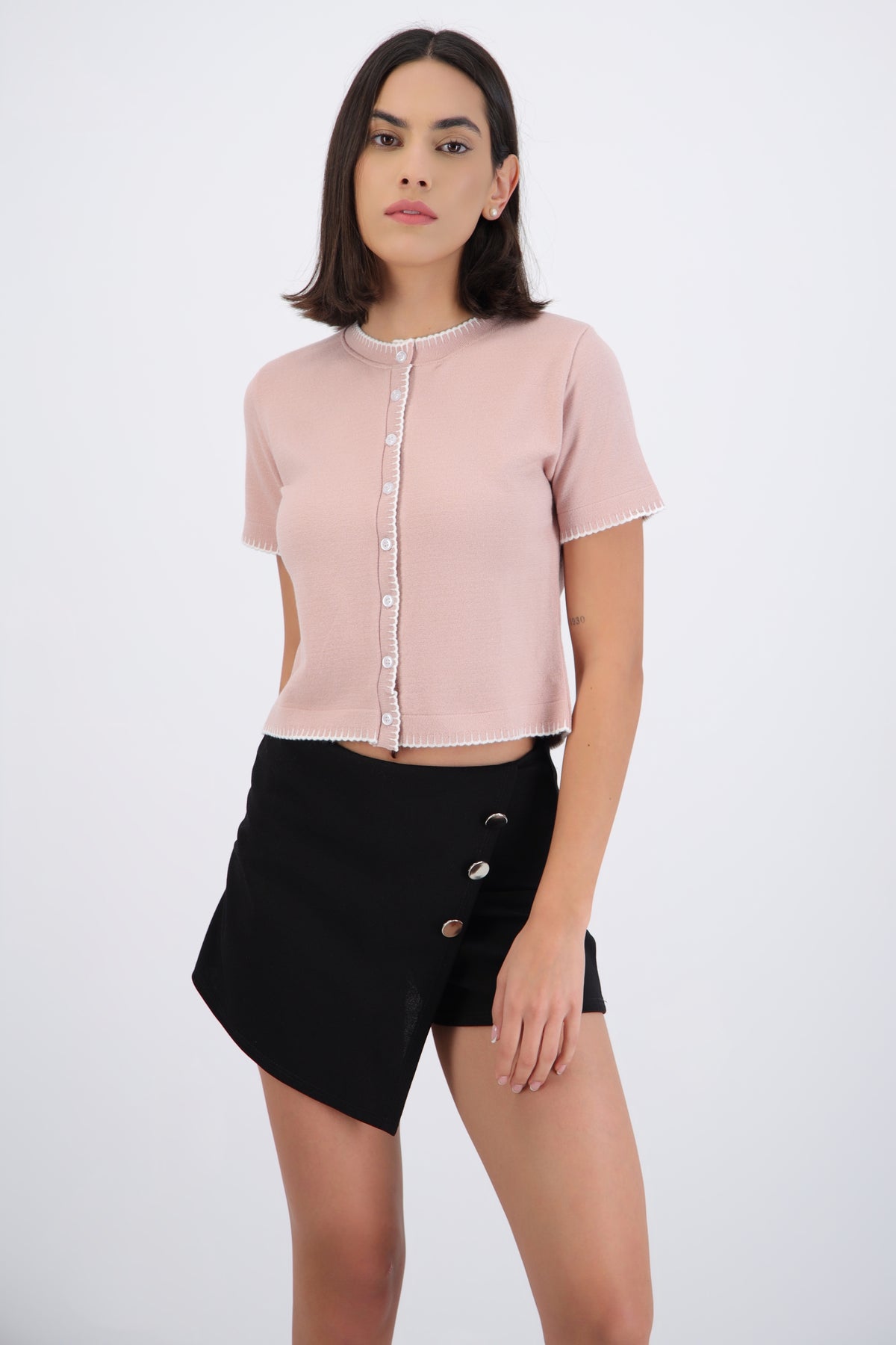 Contrast Stitch Short Sleeve Top