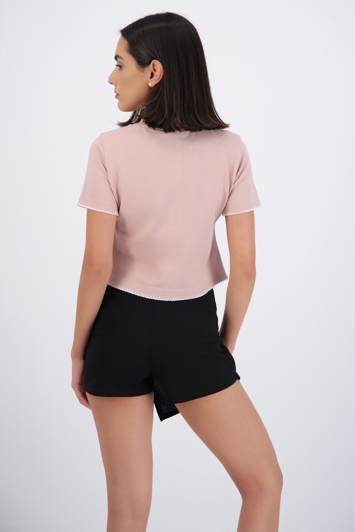 Contrast Stitch Short Sleeve Top