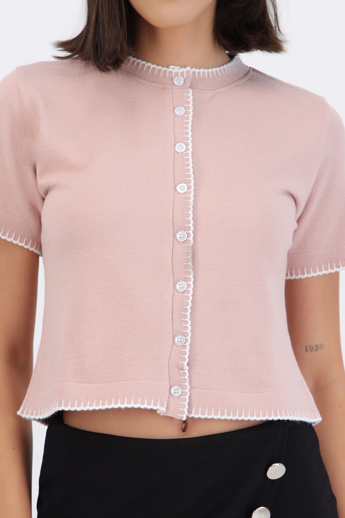 Contrast Stitch Short Sleeve Top