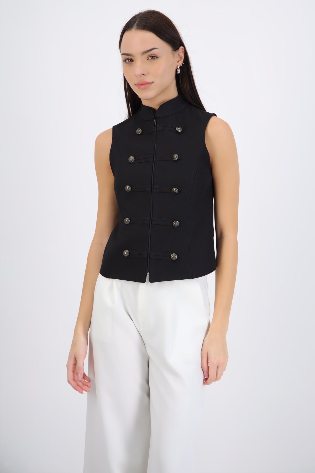 High Neck Button Top