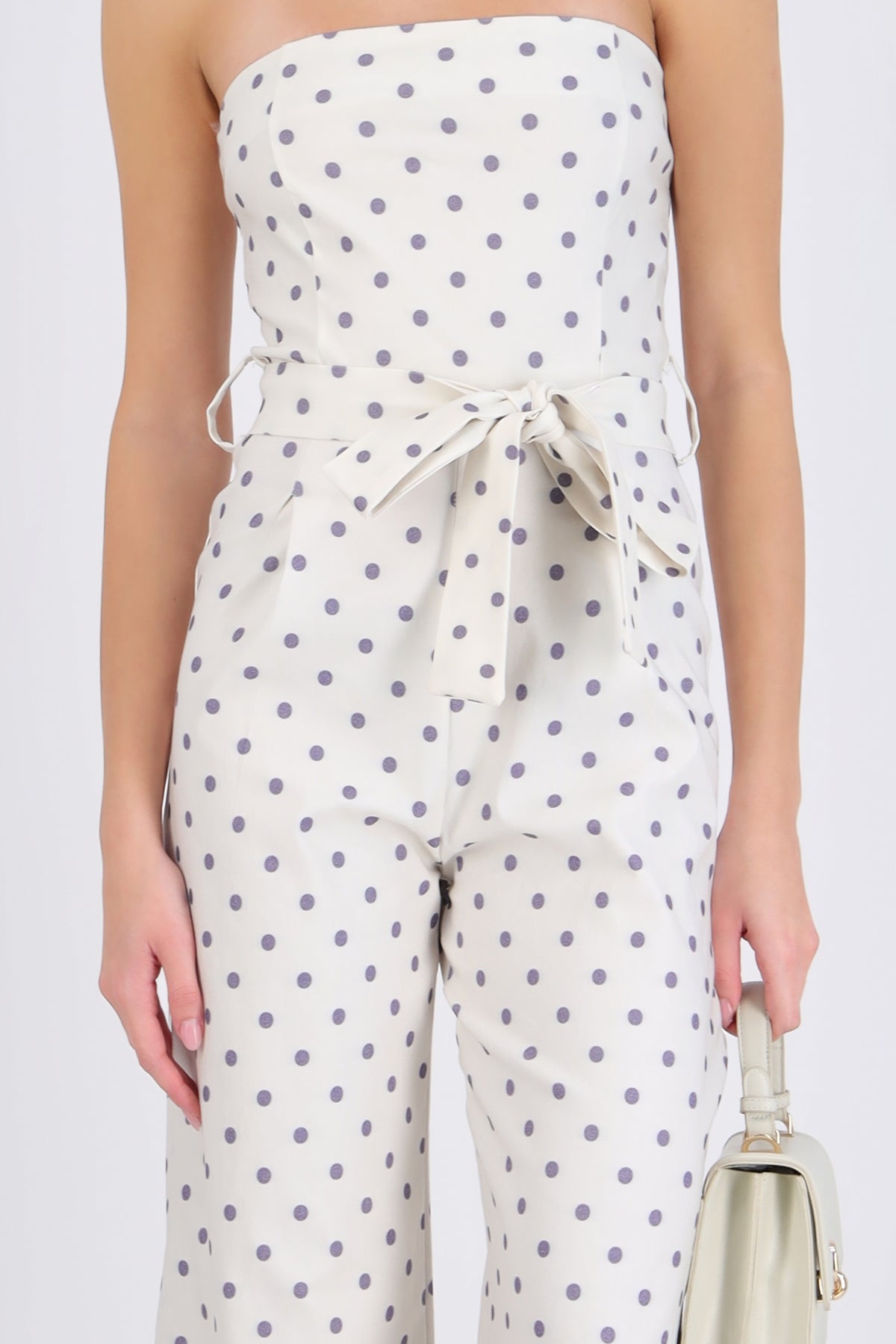 Strapless Polka Dot Jumpsuit with Belt