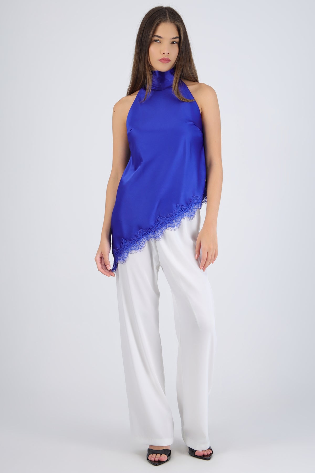 Satin Halter Top with Lace Detail