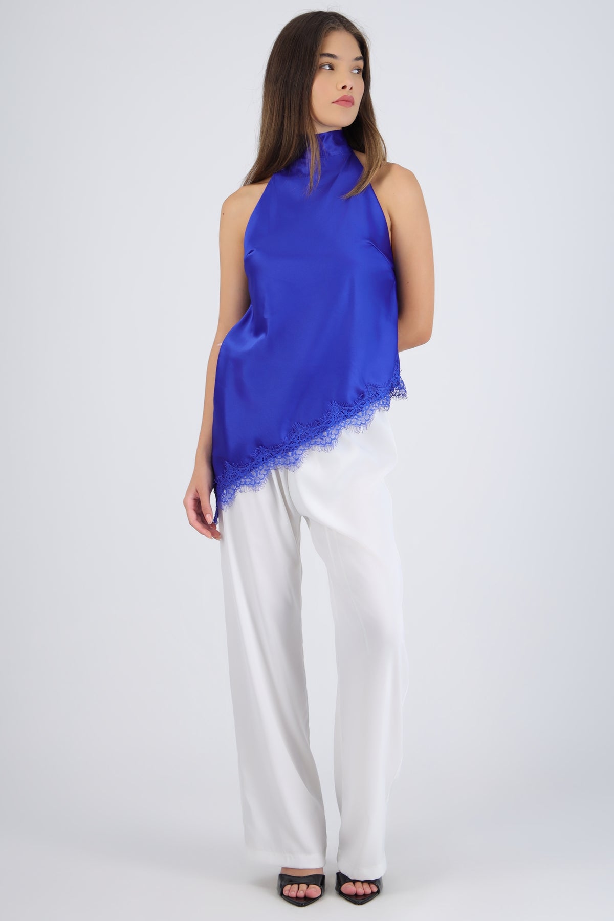 Satin Halter Top with Lace Detail