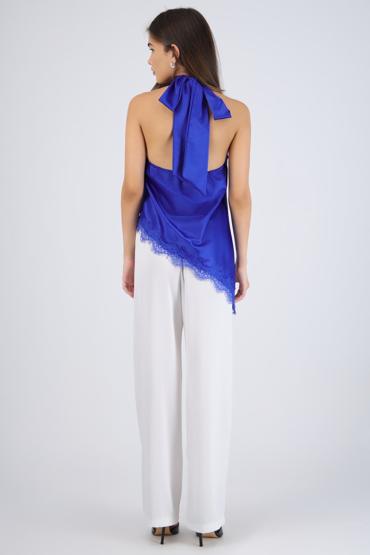 Satin Halter Top with Lace Detail