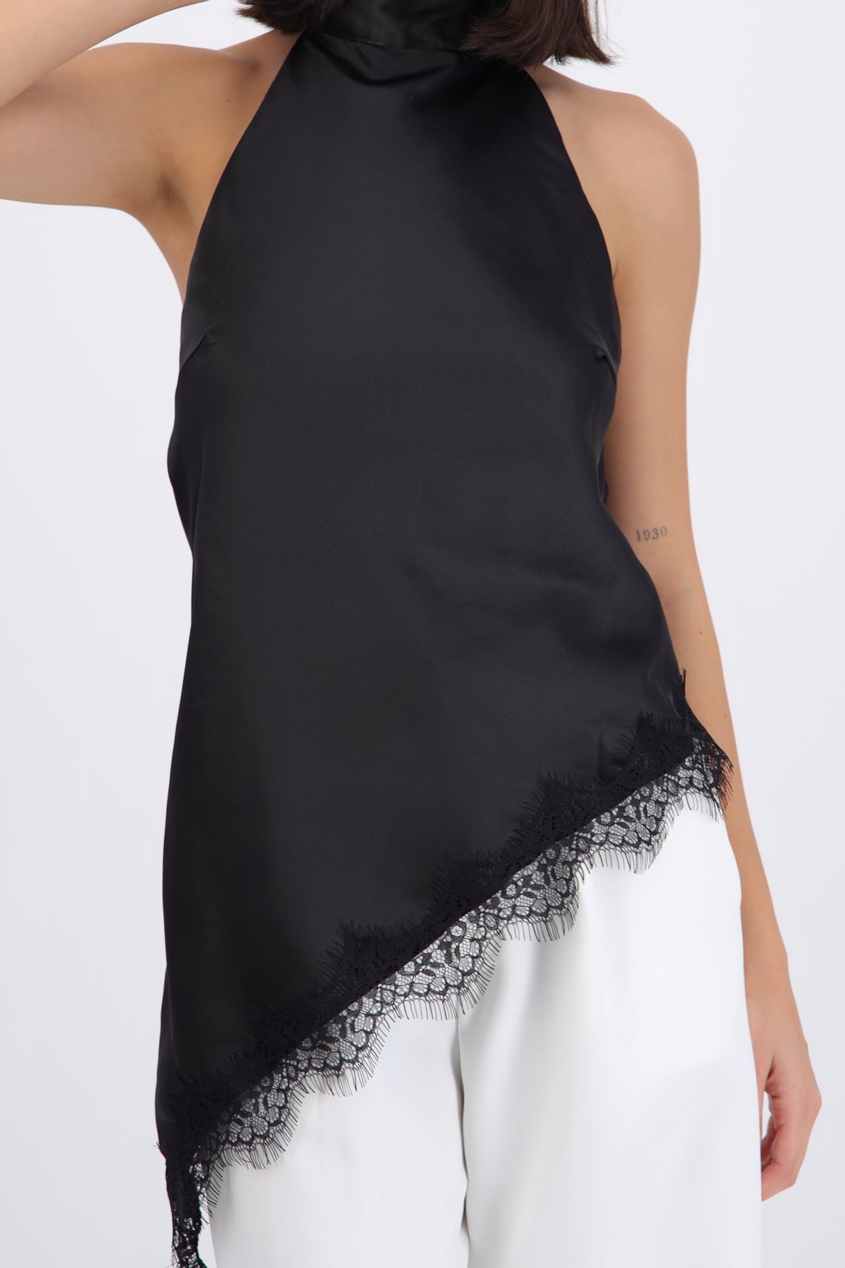 Satin Halter Top with Lace Detail