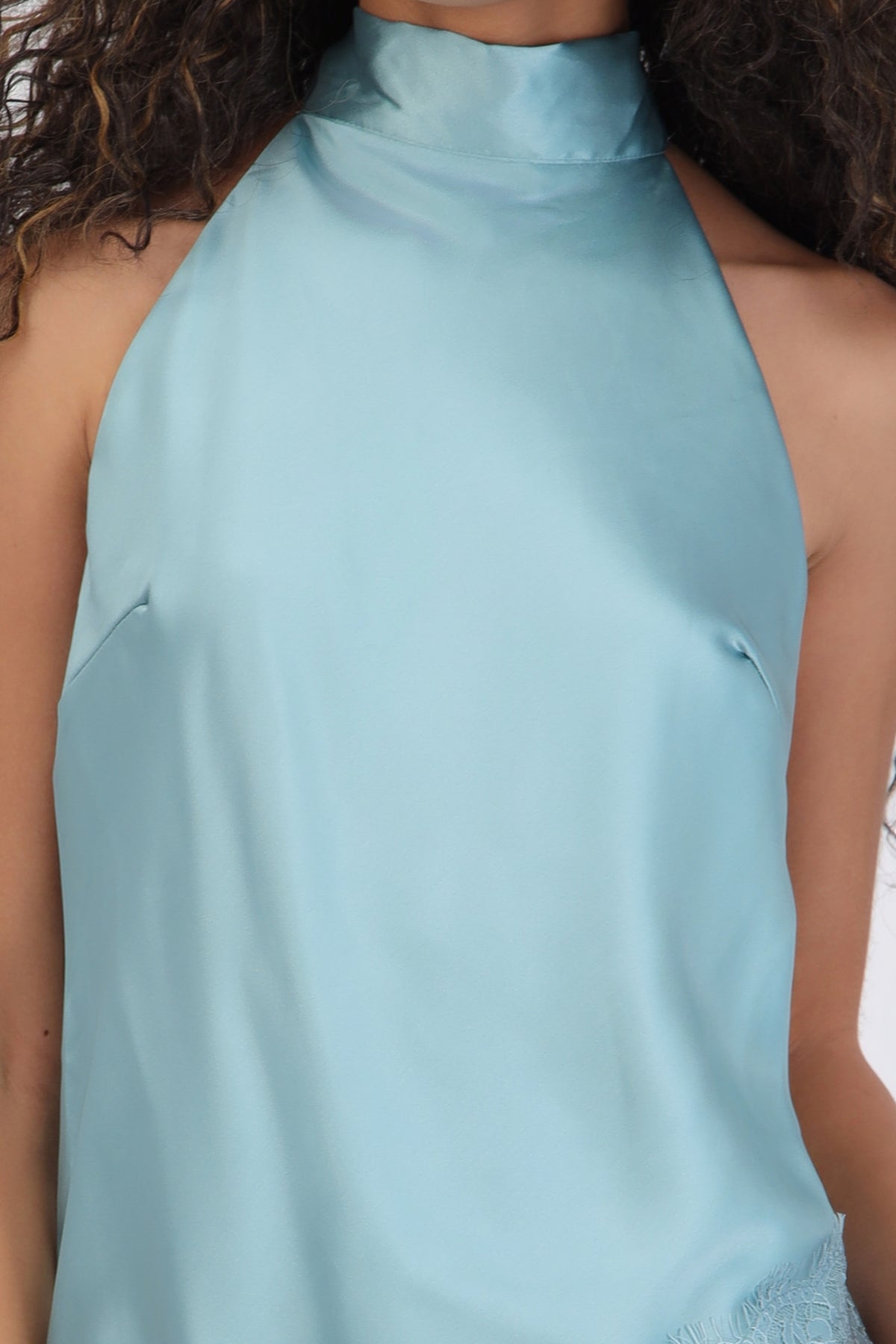 Satin Halter Top with Lace Detail