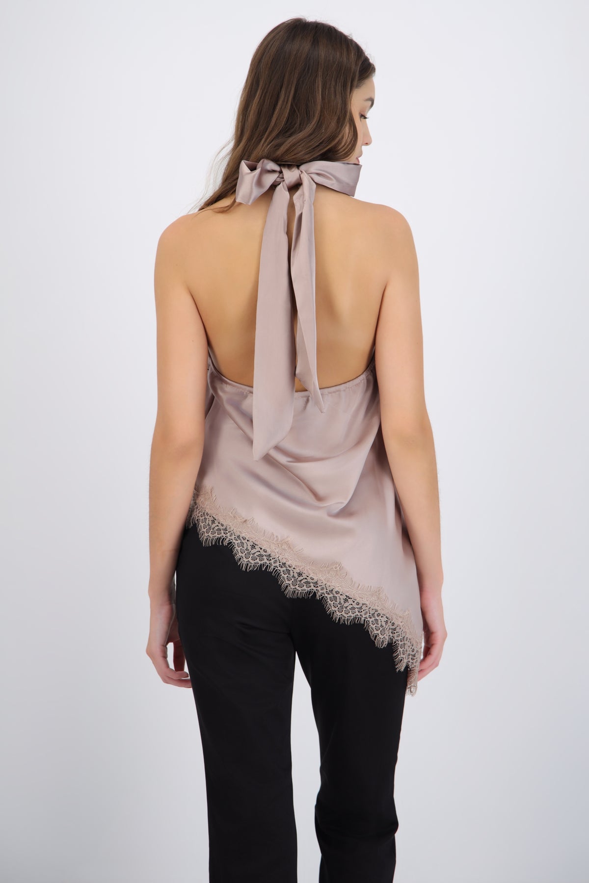 Satin Halter Top with Lace Detail