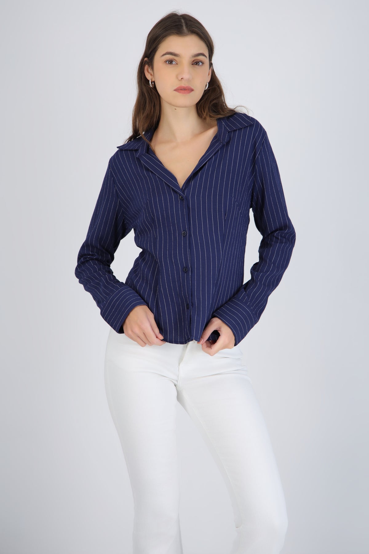 Striped Shirt with Pleat Details