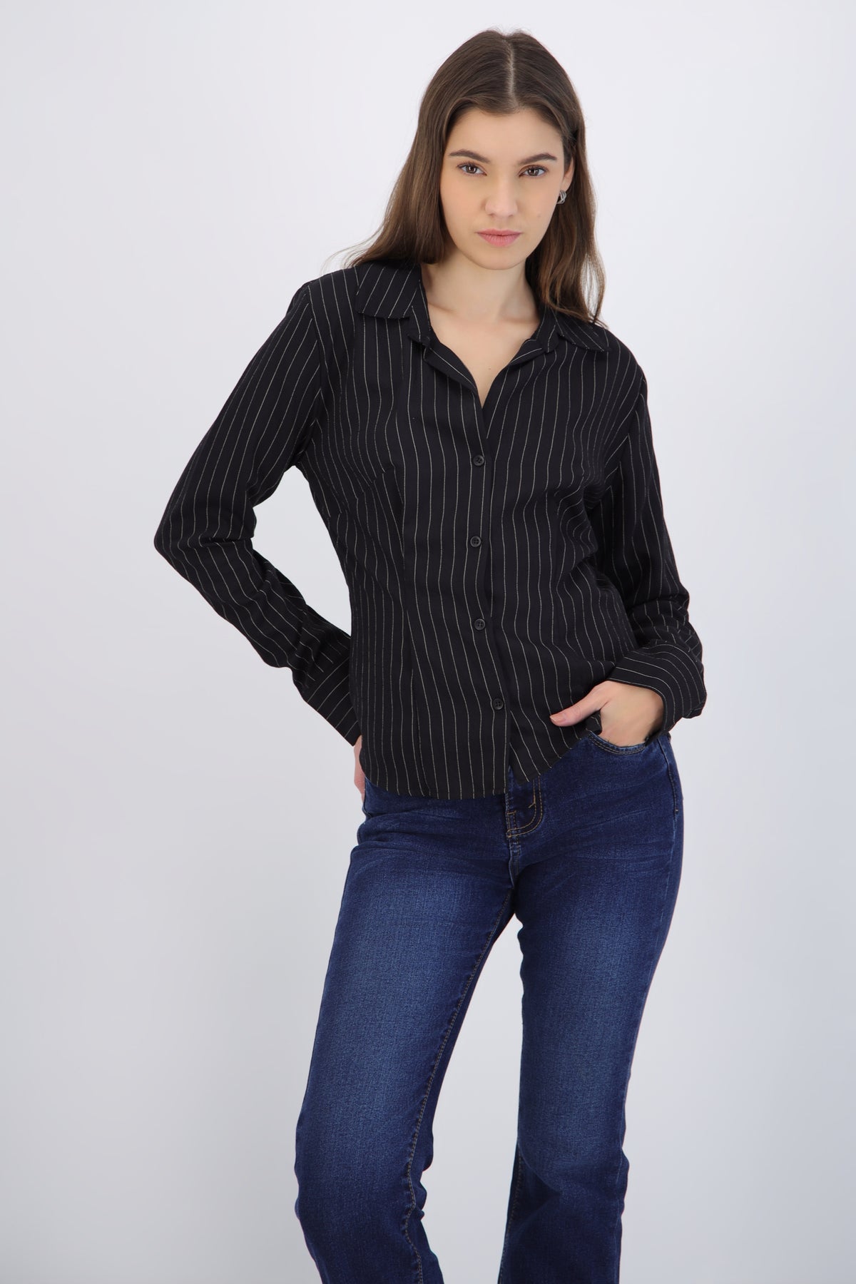 Striped Shirt with Pleat Details