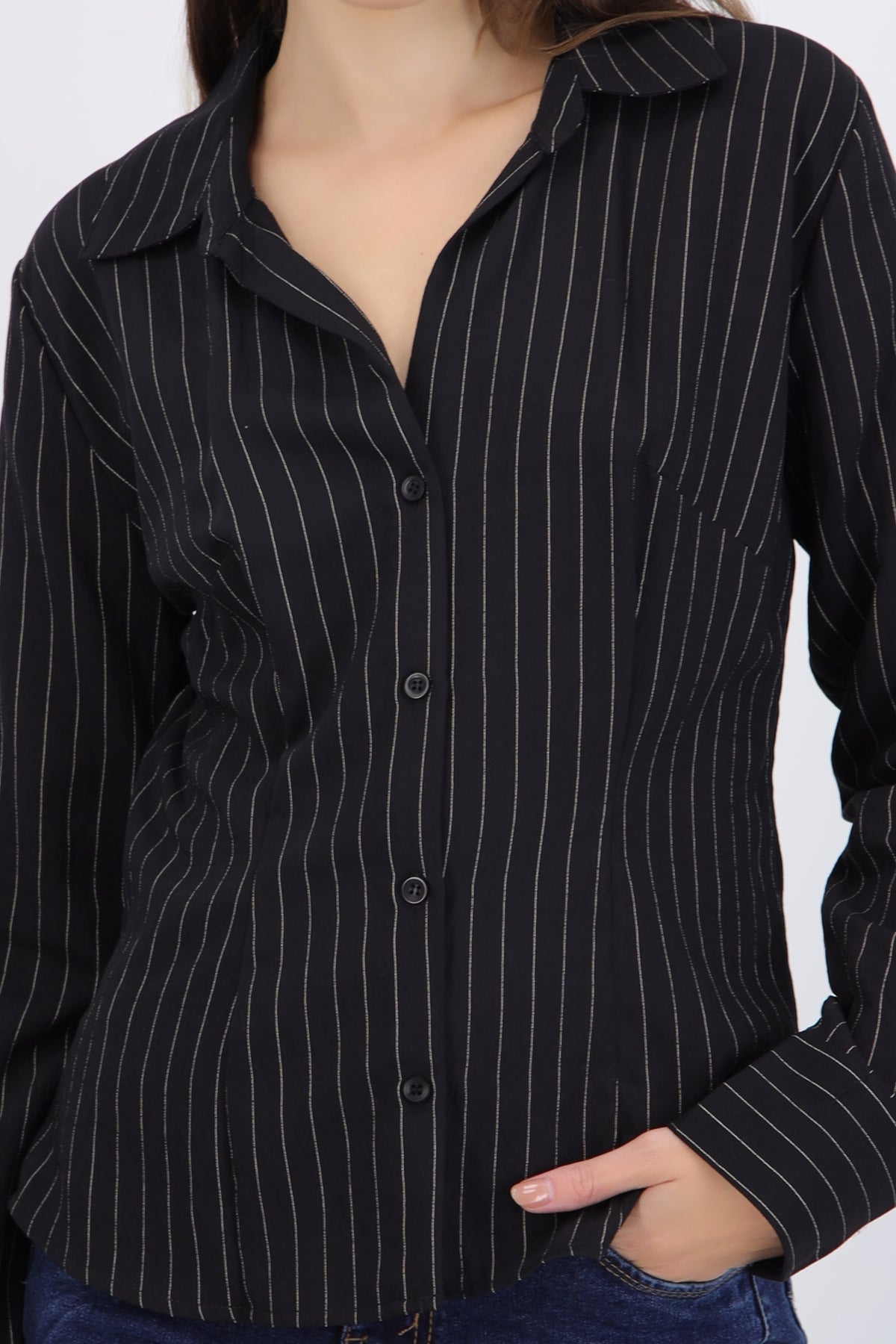 Striped Shirt with Pleat Details