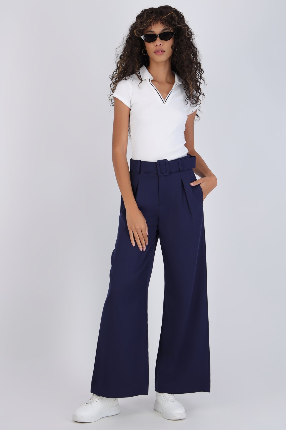 Wide Leg Pants with Belt Detail