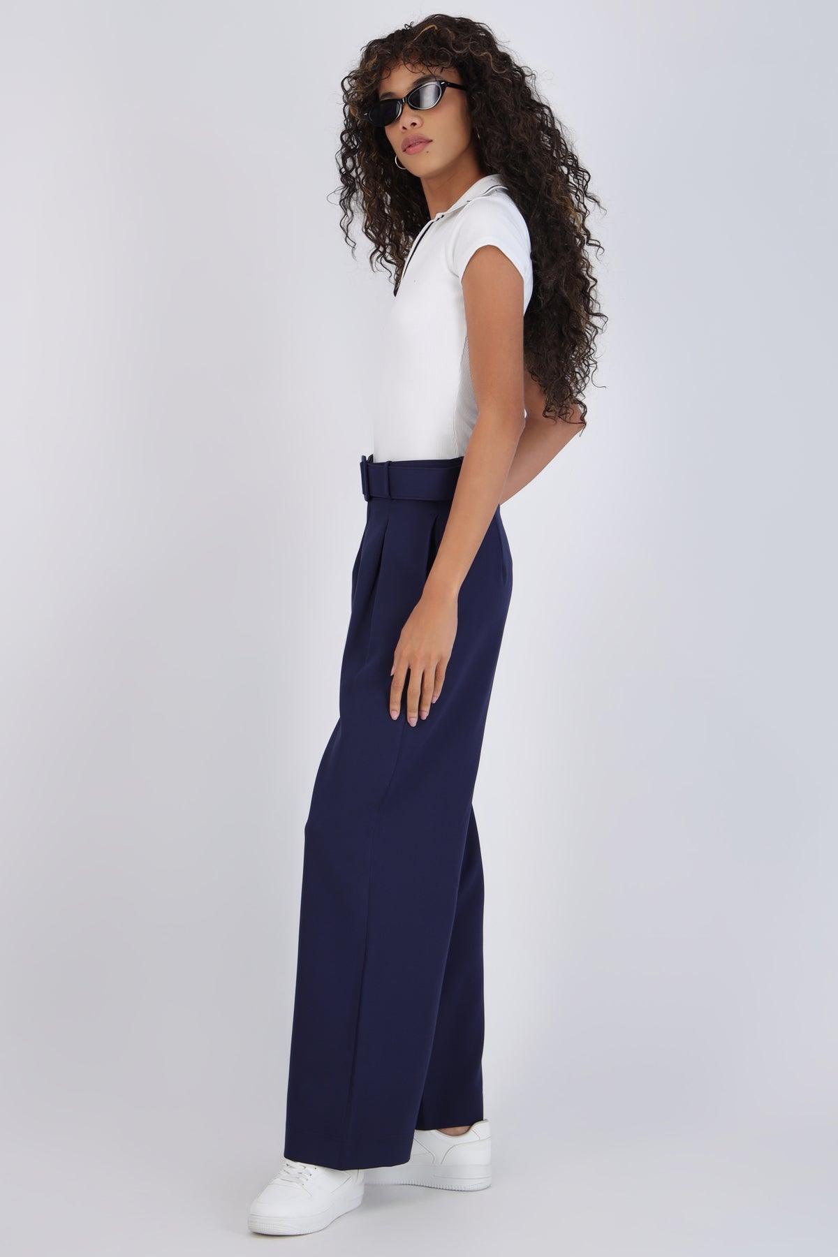 Wide Leg Pants with Belt Detail