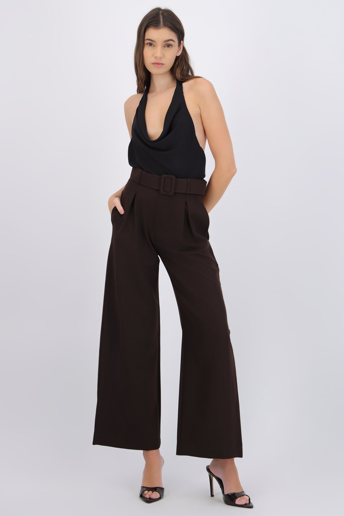 Wide Leg Pants with Belt Detail