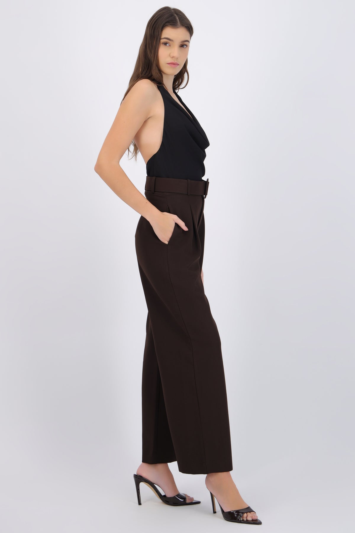 Wide Leg Pants with Belt Detail