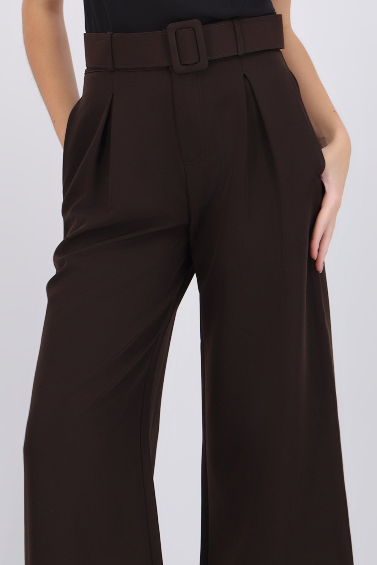 Wide Leg Pants with Belt Detail