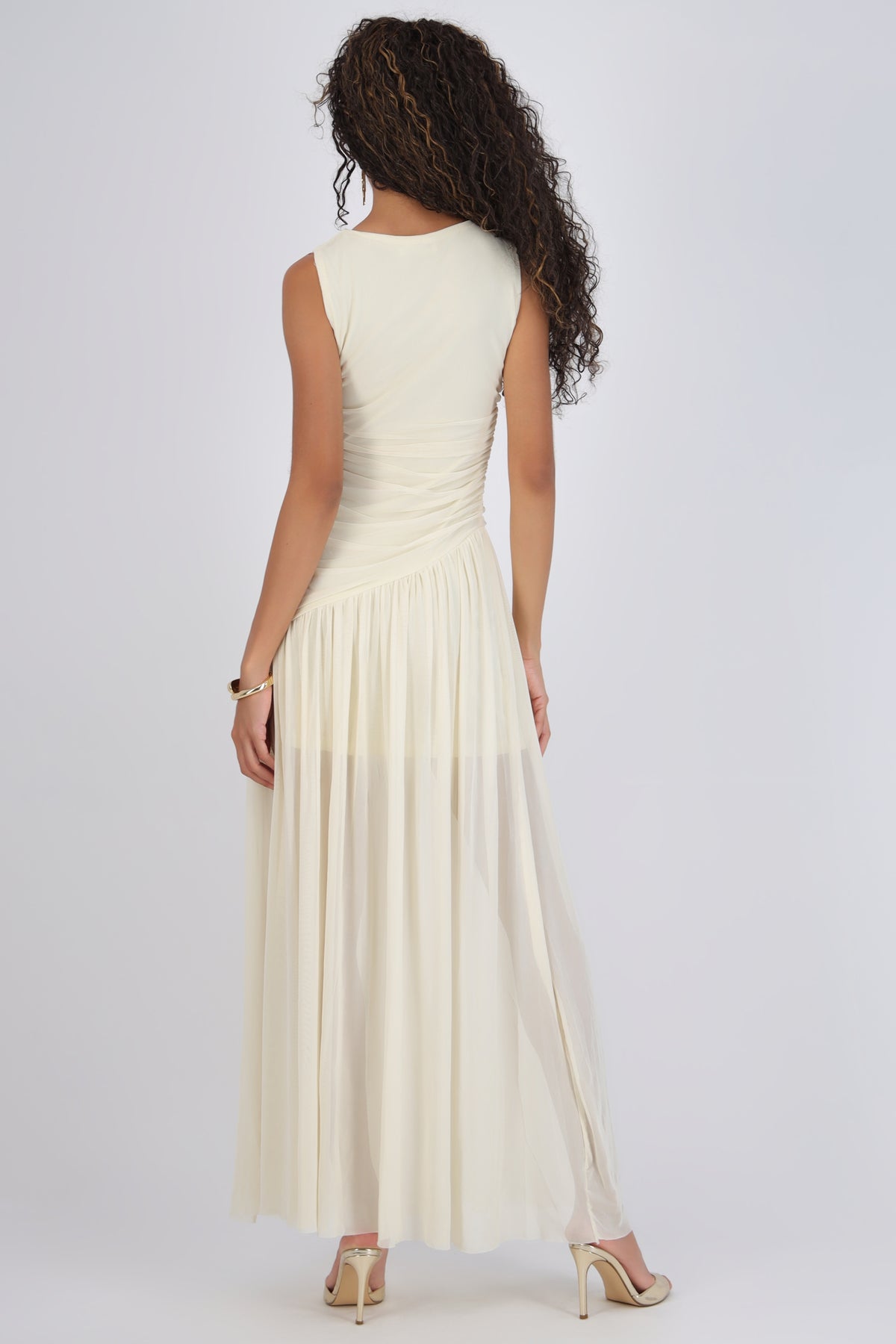 Long Draped Mesh Dress