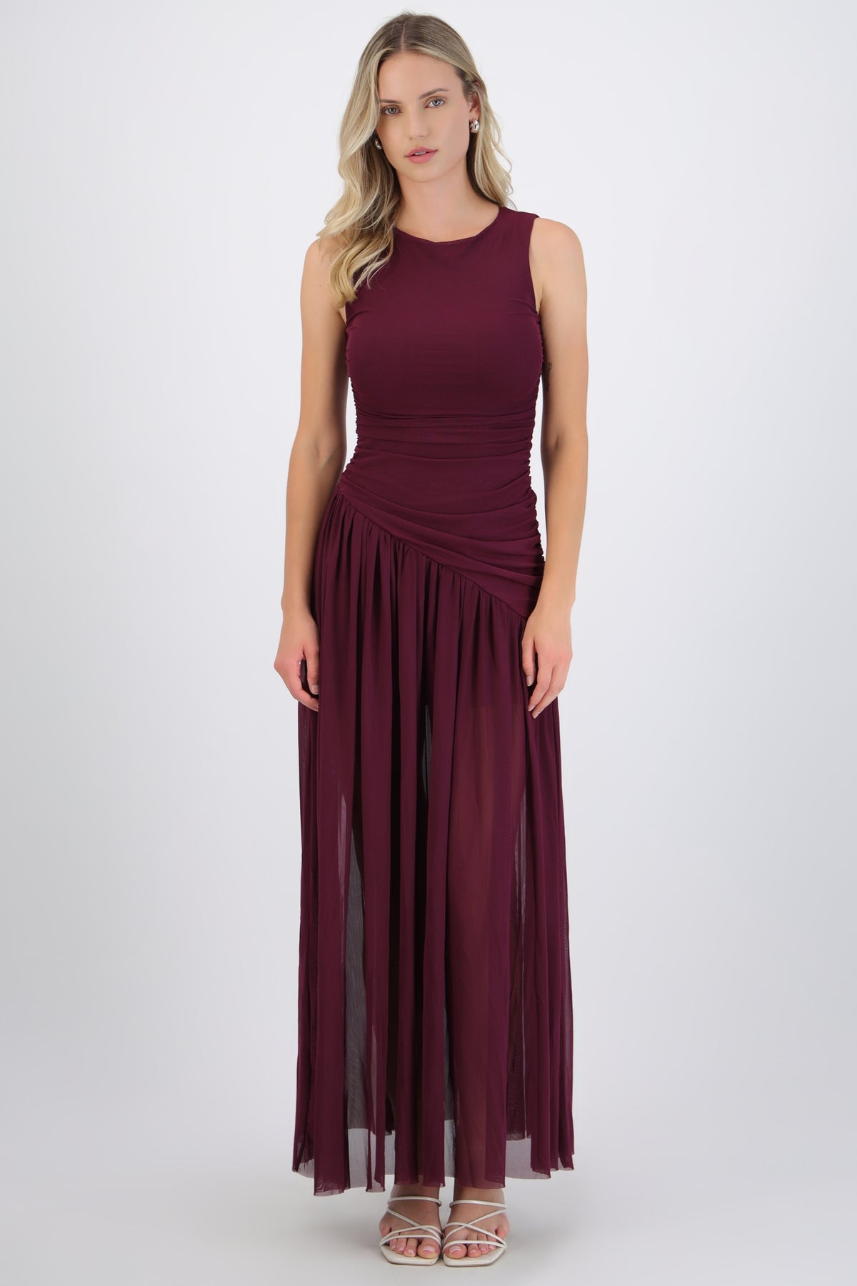 Long Draped Mesh Dress