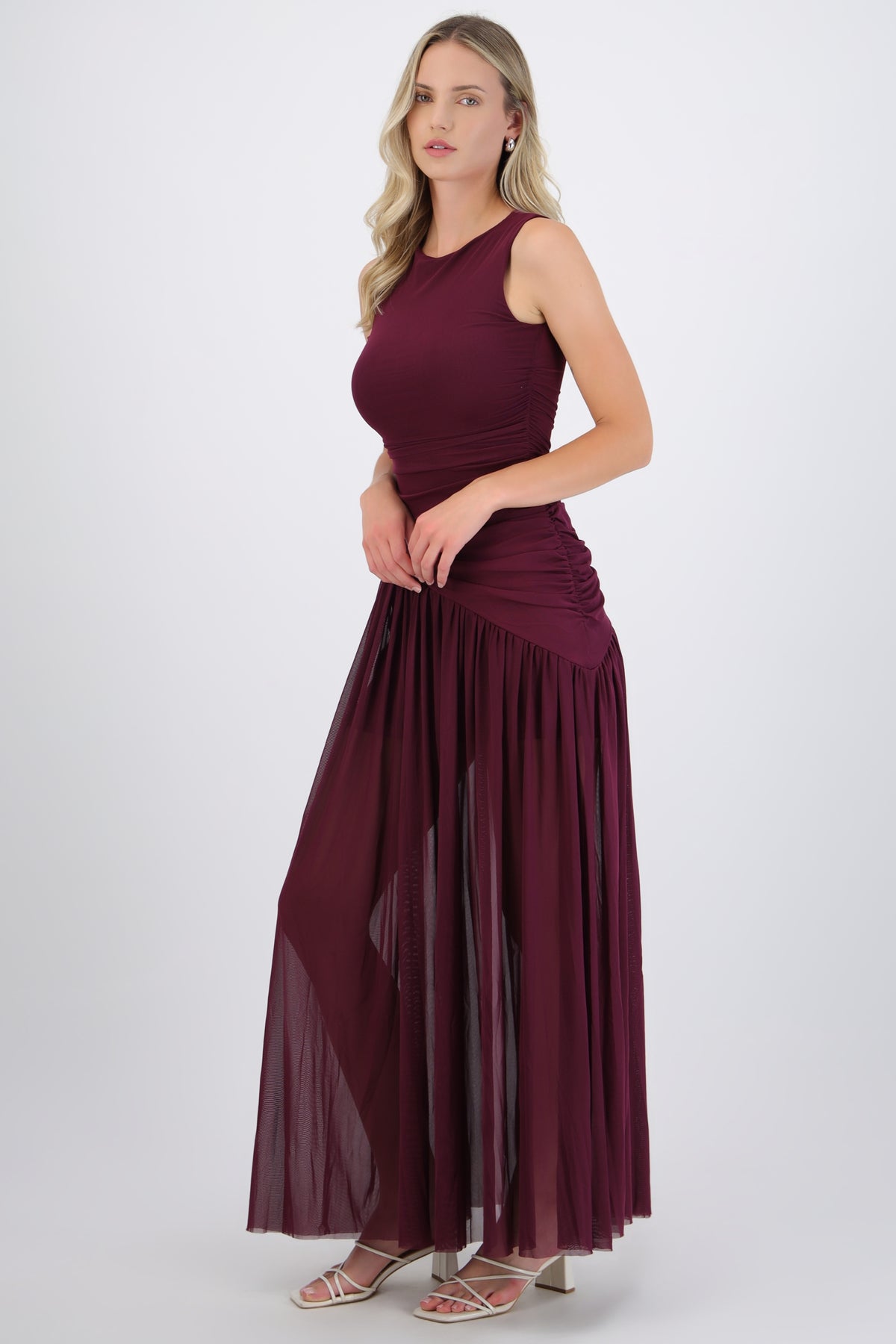 Long Draped Mesh Dress