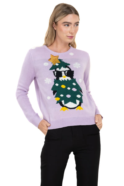 Penguin Christmas sweater PASTEL PURPLE