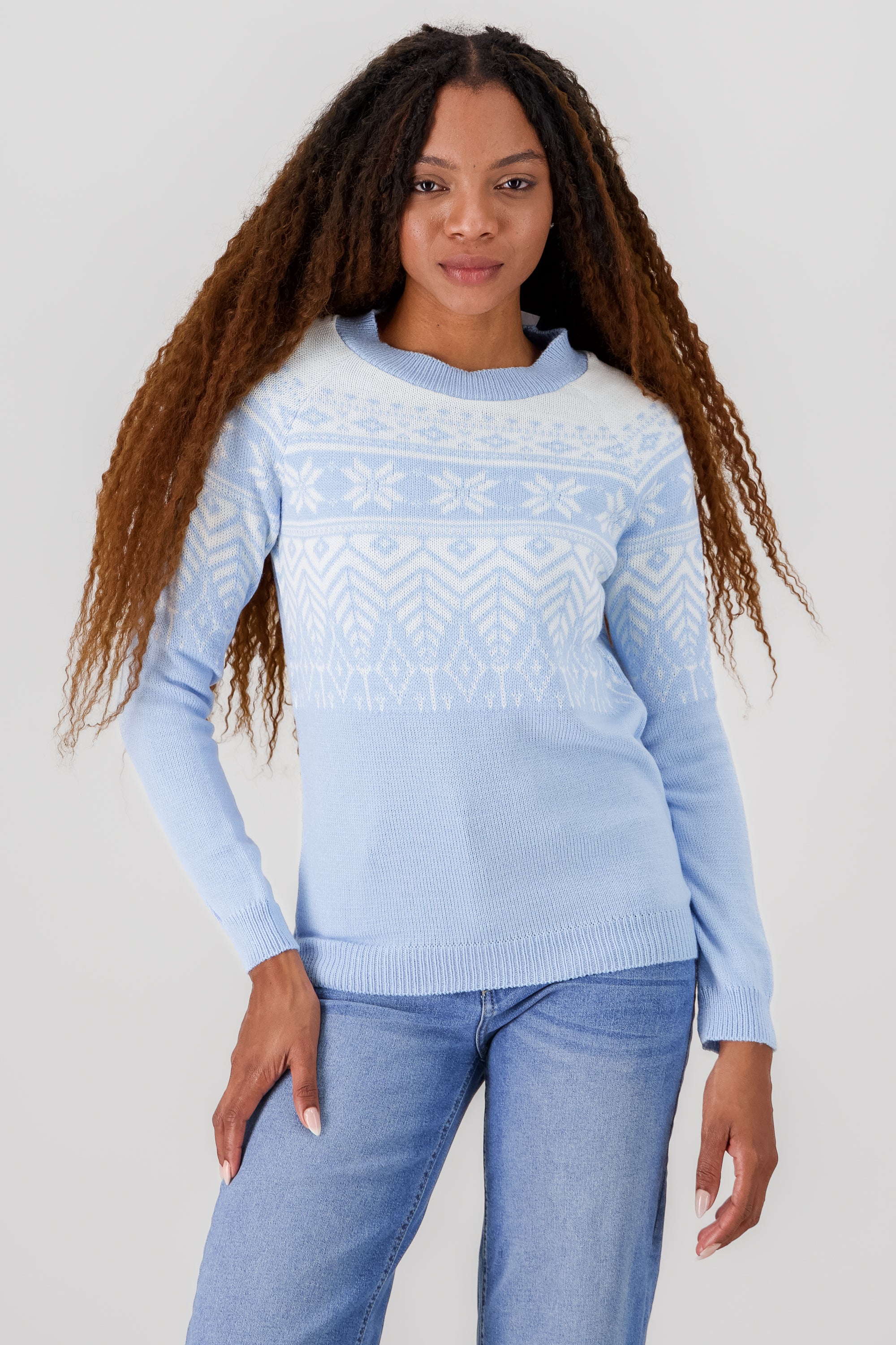 Christmas print sweater SKY BLUE