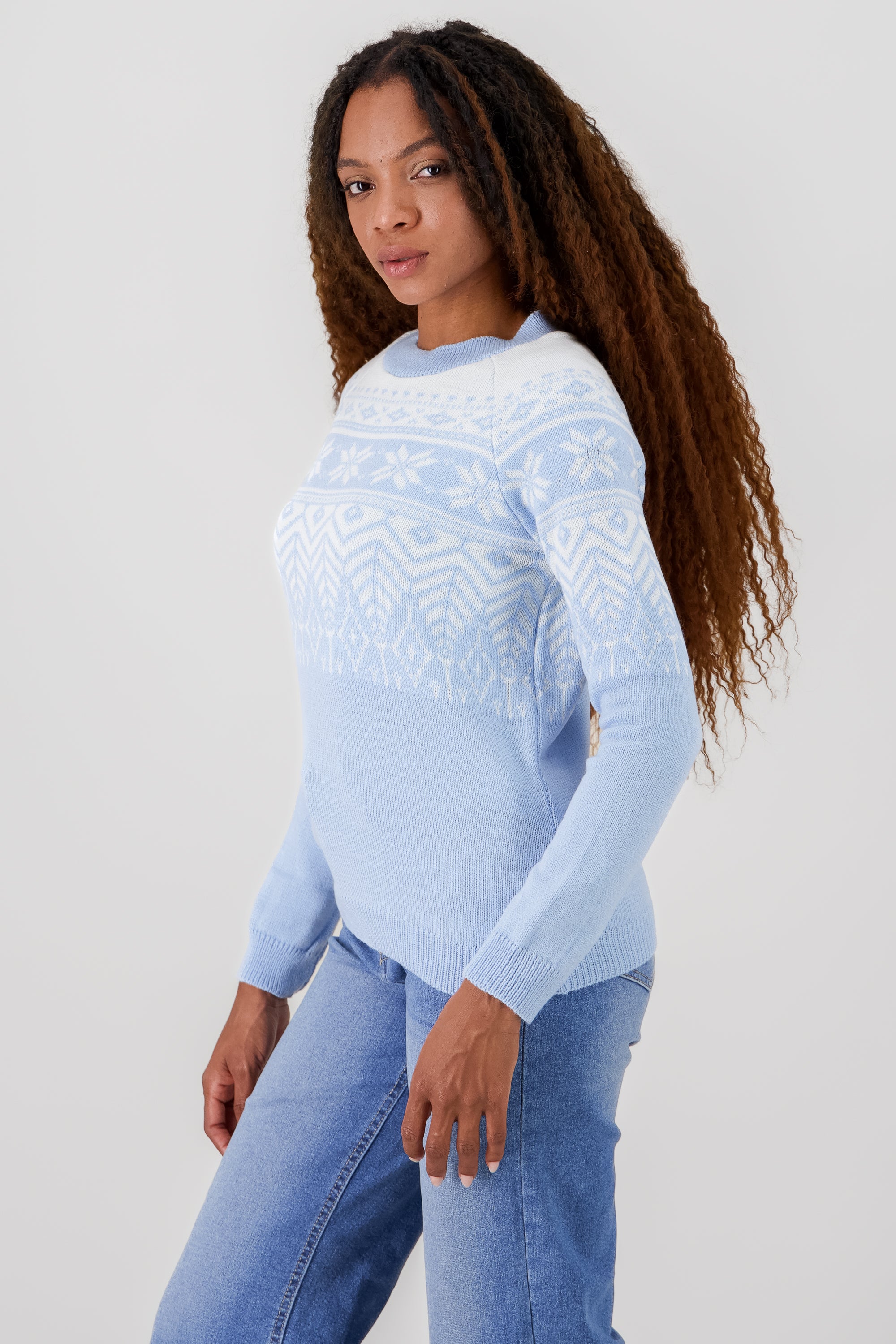 Christmas print sweater SKY BLUE