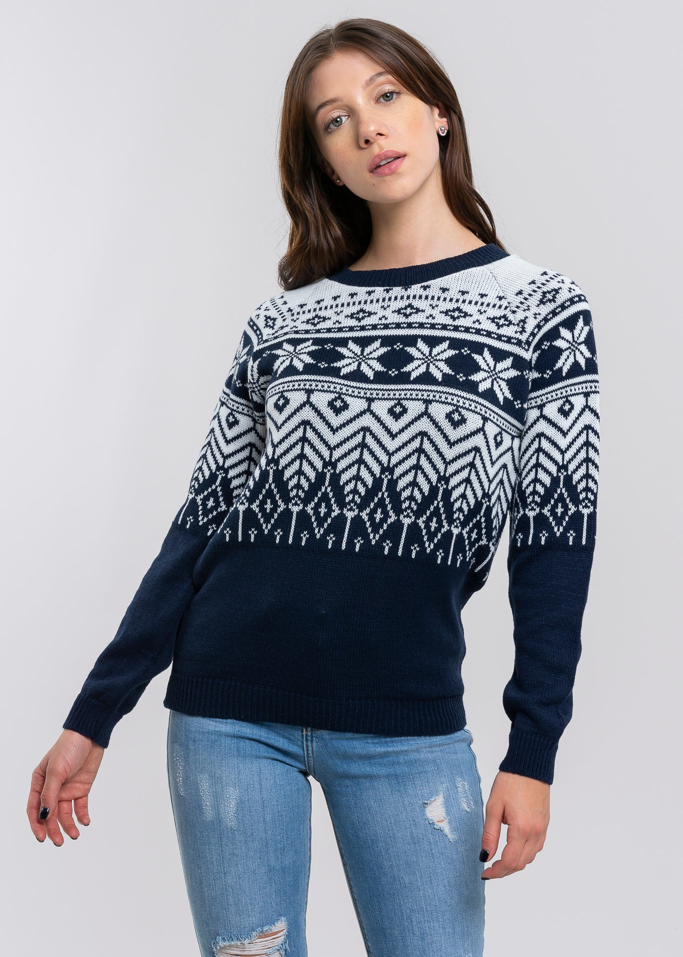 Christmas print sweater NAVY COMBO