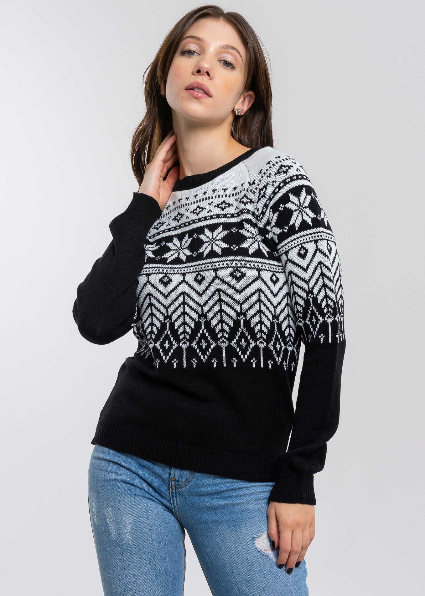 Christmas print sweater BLACK COMBO