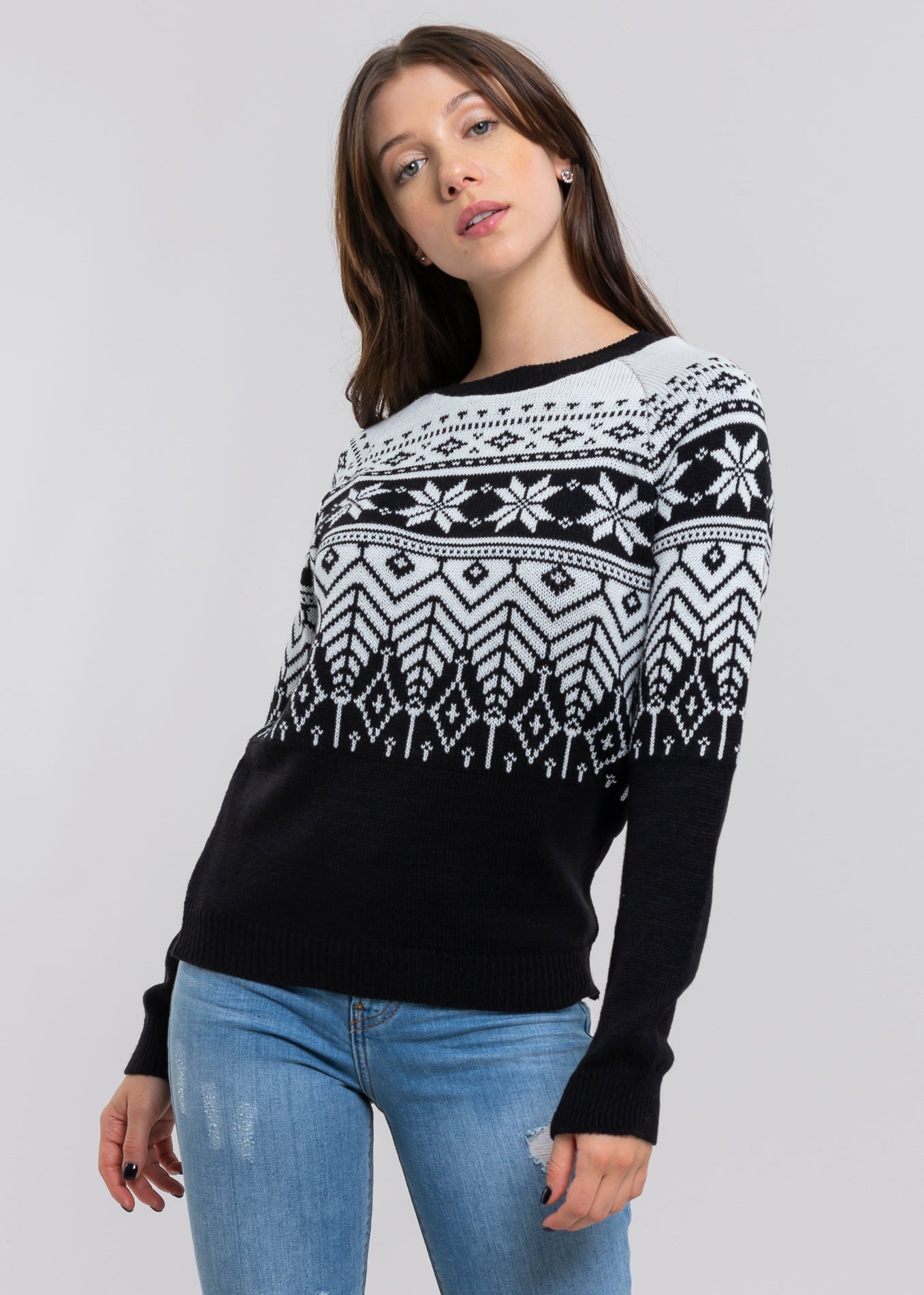 Christmas print sweater BLACK COMBO