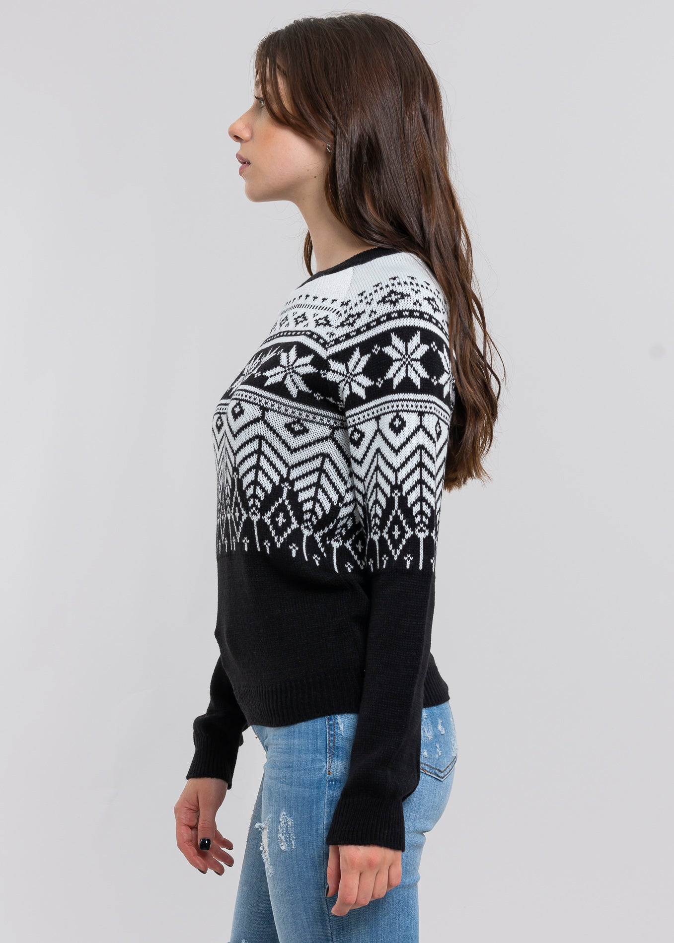 Christmas print sweater BLACK COMBO